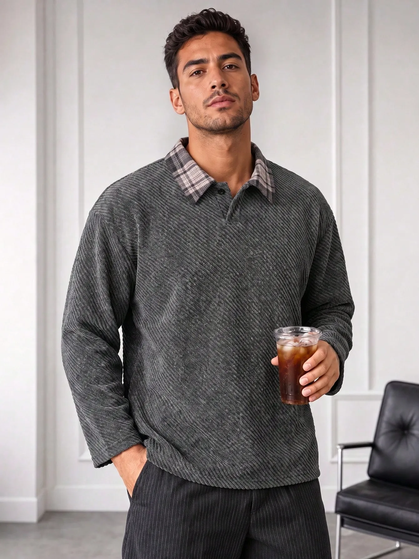 Polo Homme Vintage en Jacquard Texturé – Gris