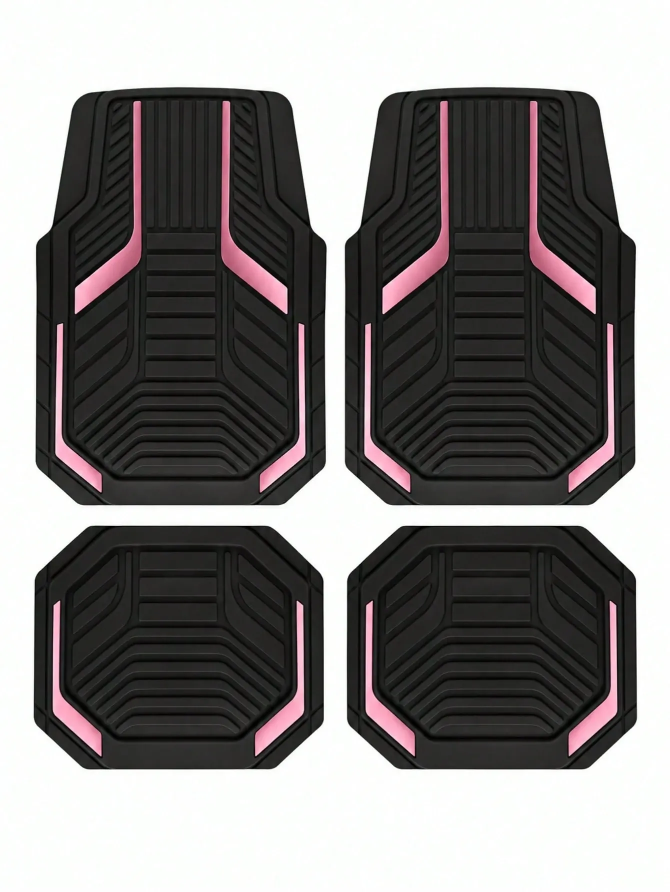 Universelle rutschfeste Autolaufmatten – Set von 4, geometrischer Design in Rot und Schwarz