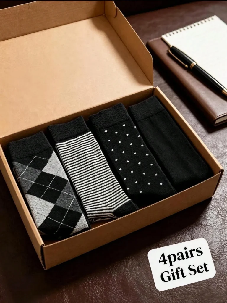 Set van 4 paar mannenlaarzen met argyle-stiksels – Elegante Britse stijl