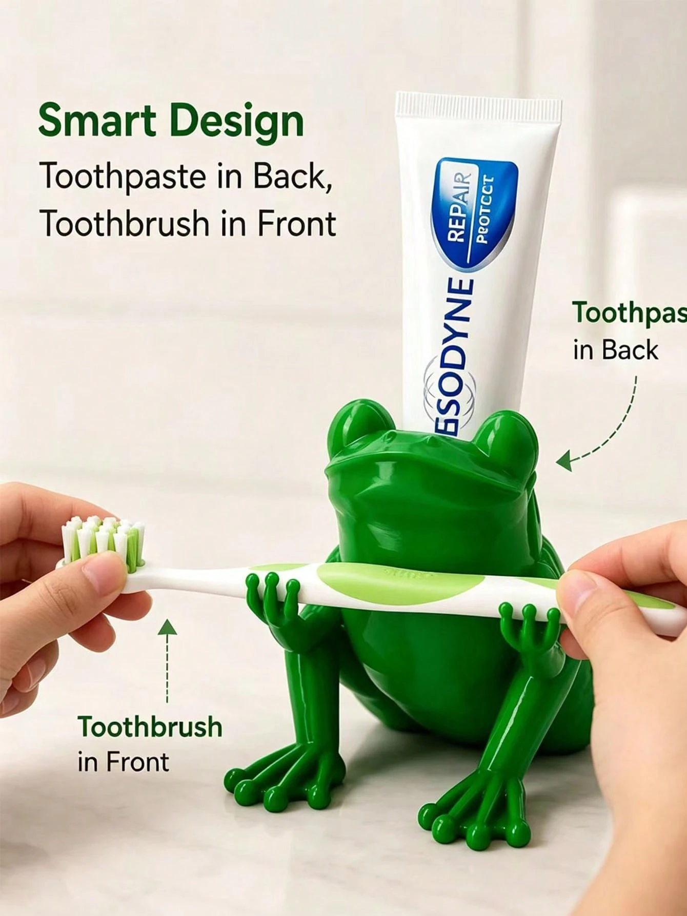Porte-brosse à dents grenouille – Organisateur de salle de bain décoratif et amusant
