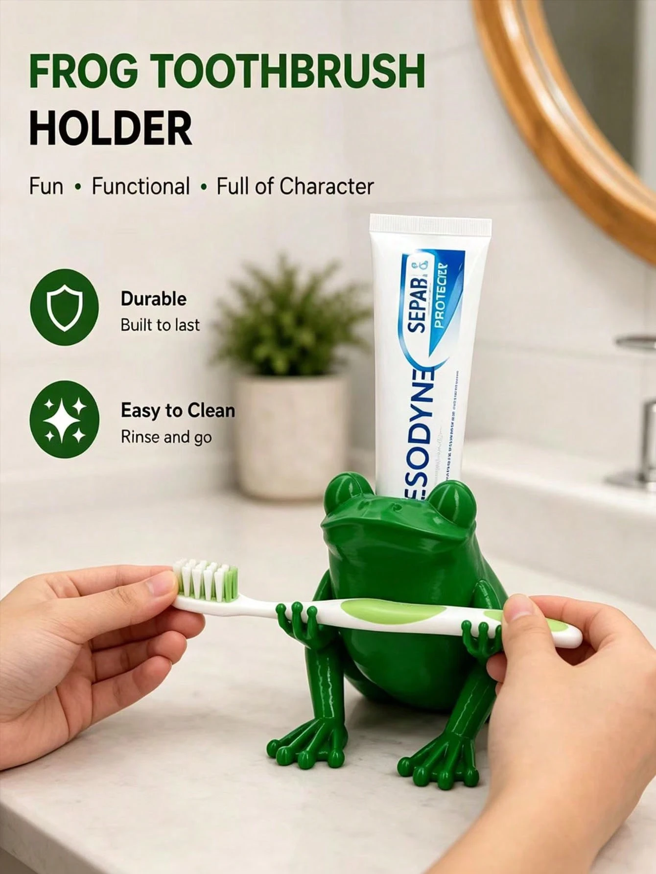 Porte-brosse à dents grenouille – Organisateur de salle de bain décoratif et amusant - Multicolore