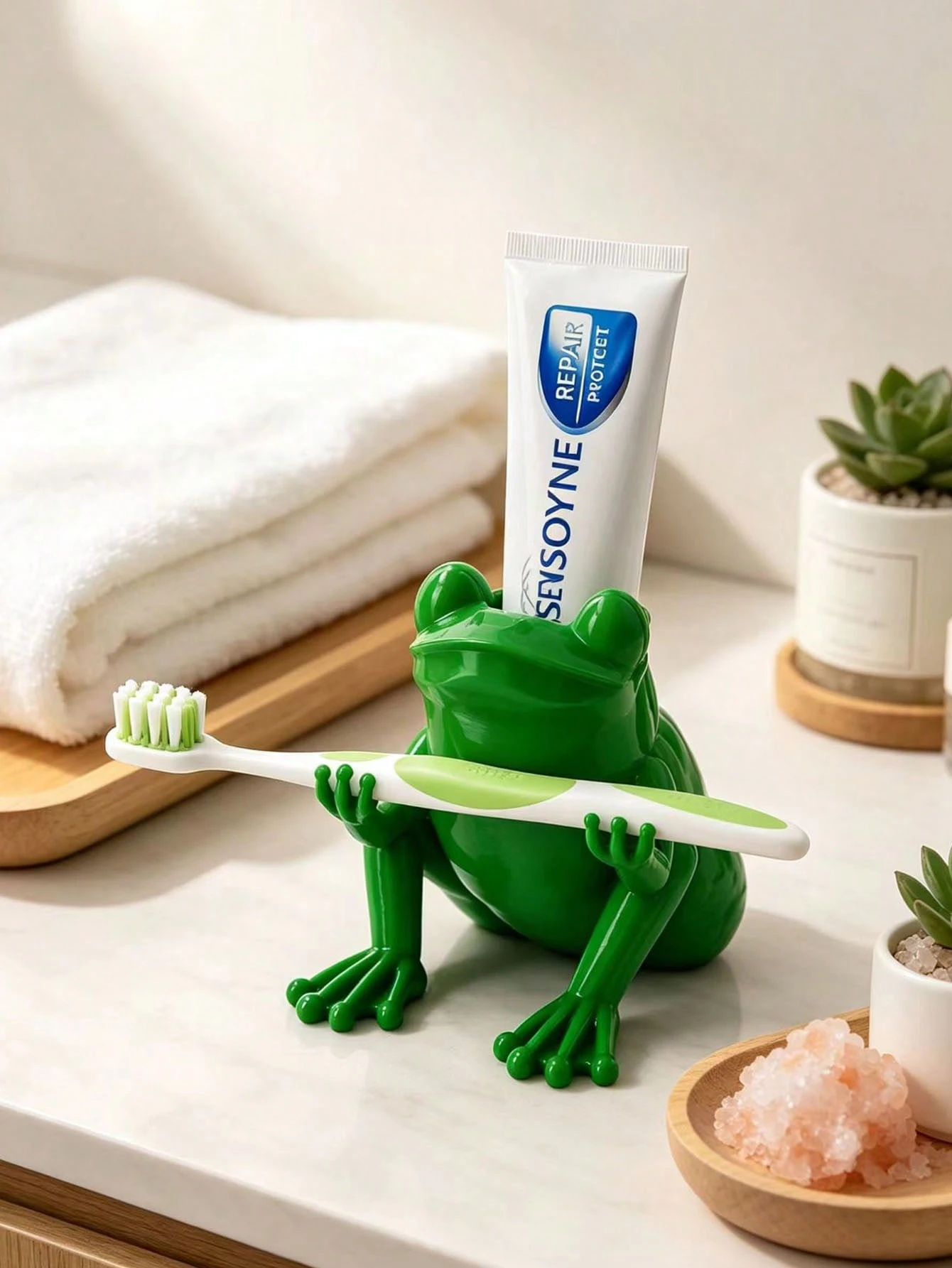 Porte-brosse à dents grenouille – Organisateur de salle de bain décoratif et amusant