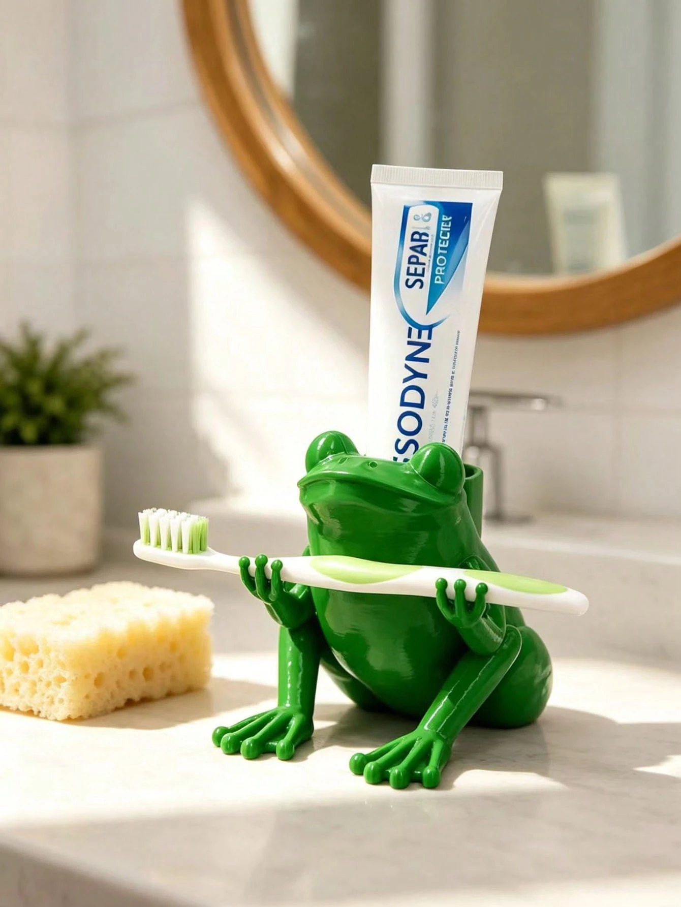 Porte-brosse à dents grenouille – Organisateur de salle de bain décoratif et amusant