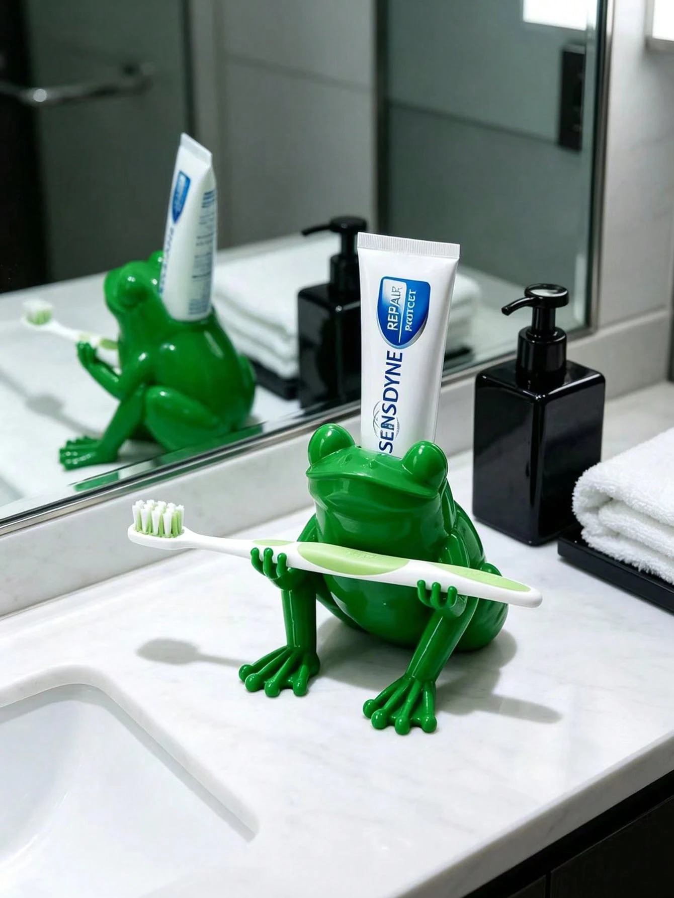Porte-brosse à dents grenouille – Organisateur de salle de bain décoratif et amusant