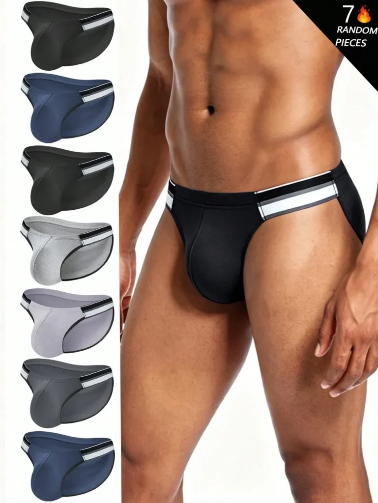 Lot de 7 slips homme coupe triangle – Sous-vêtements bikini à ceinture rayée - Multicolore