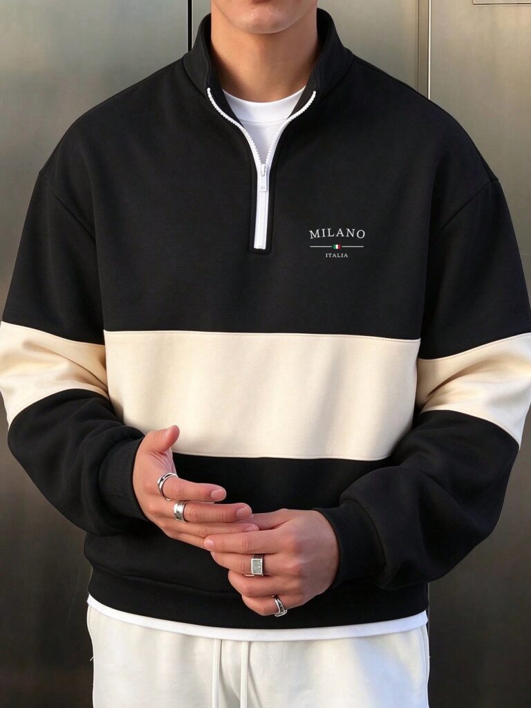 Sweat Homme à Demi-Zip – Manches Longues Imprimé