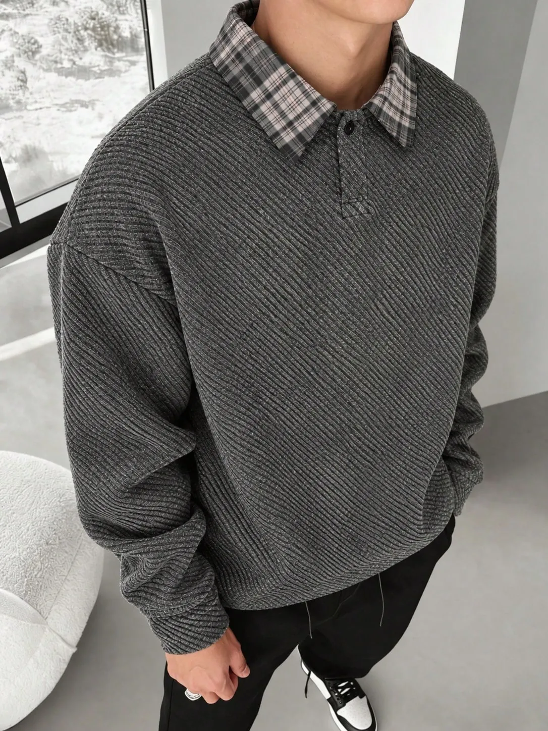 Polo Homme Vintage en Jacquard Texturé – Gris