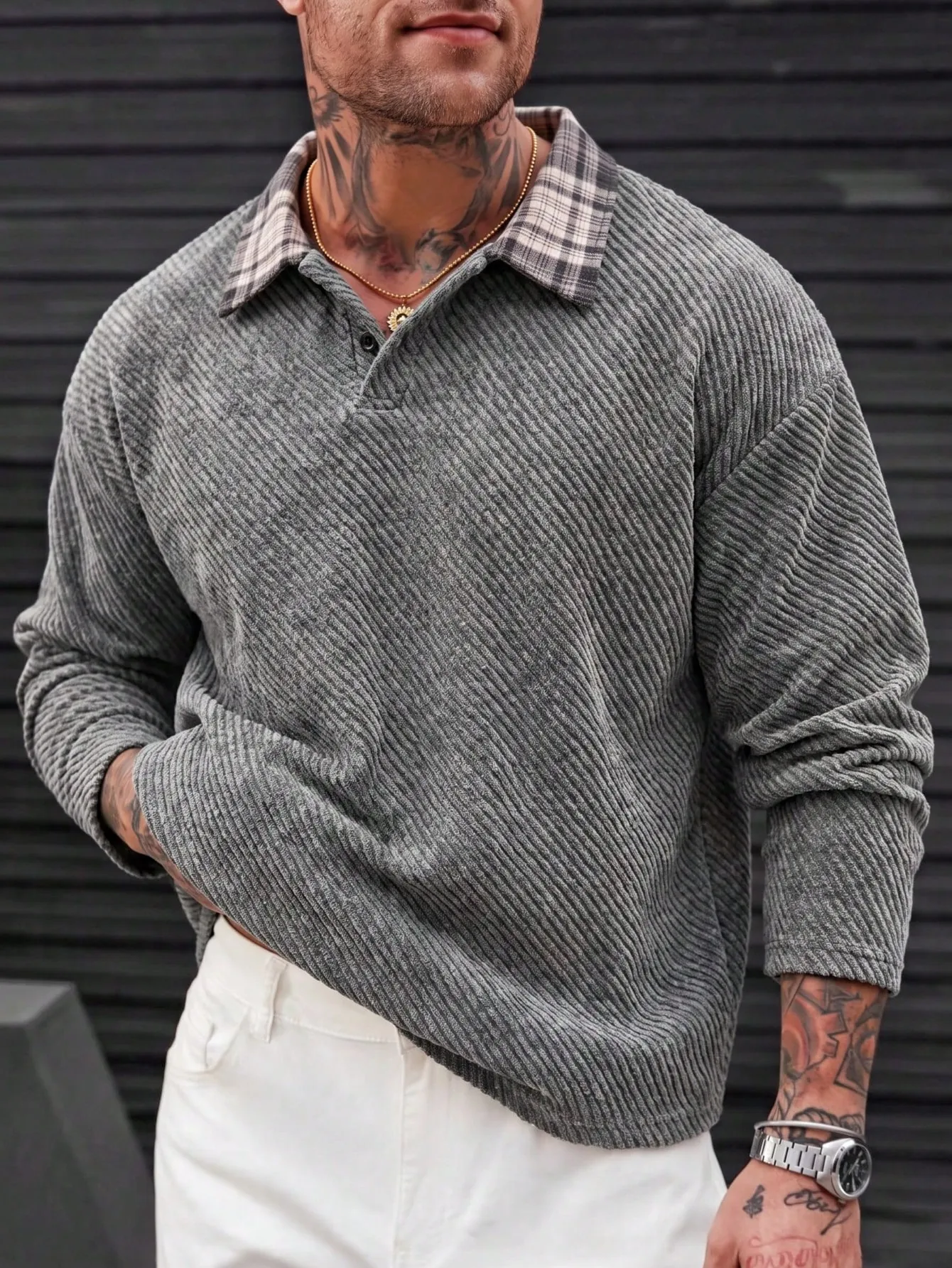 Polo Homme Vintage en Jacquard Texturé – Gris