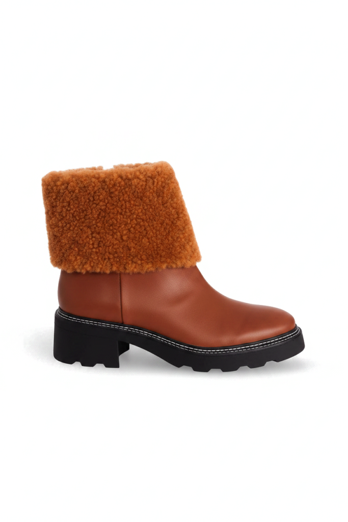 Andira Damen Stiefeletten aus Cognac-Leder mit Futter – Absatz 5 cm