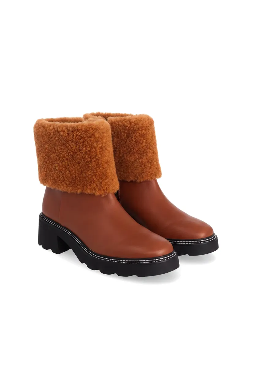 Bottines Femme Andira en Cuir Cognac avec Col Fourré – Talon 5 cm - Image 2