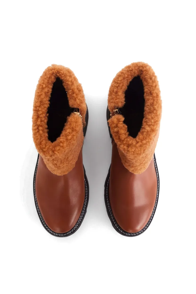 Bottines Femme Andira en Cuir Cognac avec Col Fourré – Talon 5 cm - Image 3