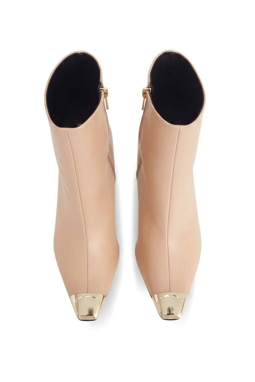 Inga Beige Leather Ankle Boots – Gold Toe Cap, 8.7cm Stiletto Heel - Image 3