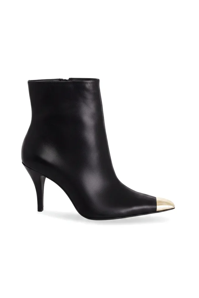 Bottines Femme Inga en Cuir Noir Bout Doré – Talon Aiguille 8,7 cm