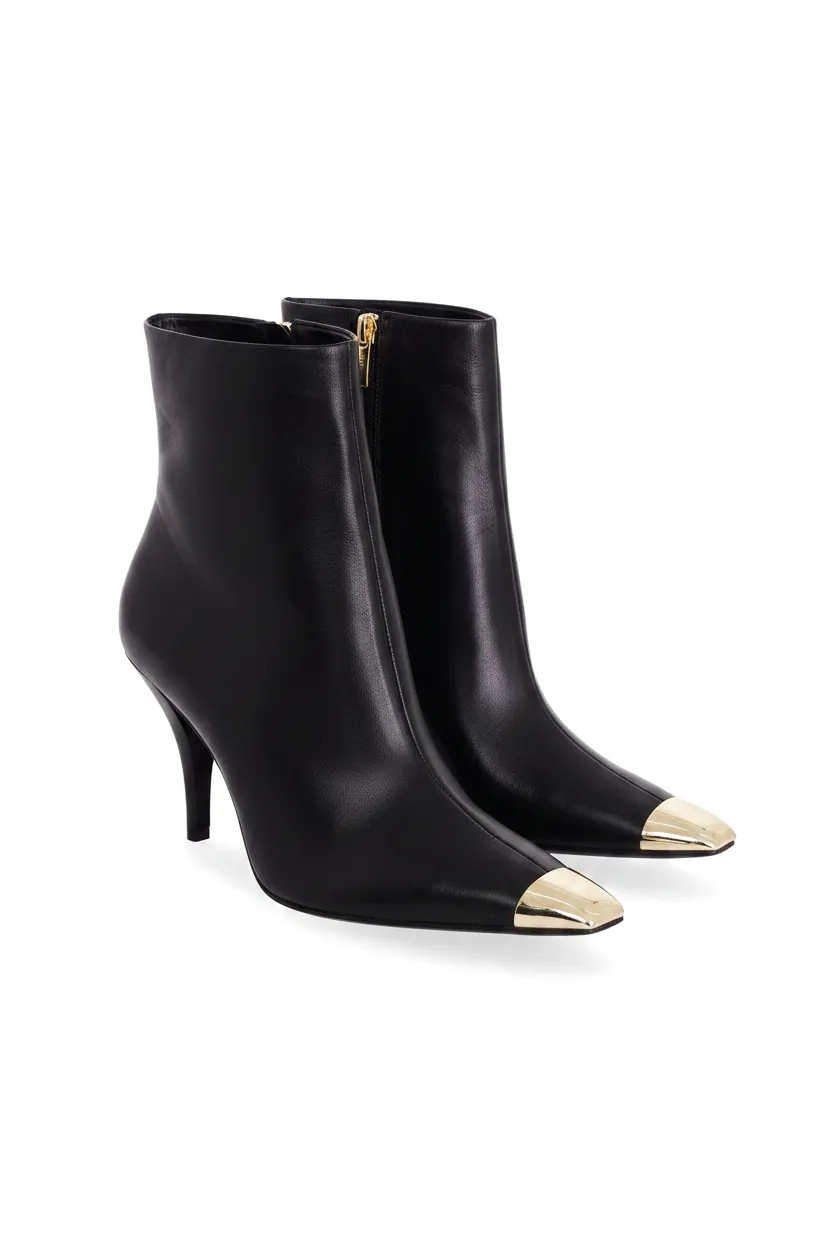 Bottines Femme Inga en Cuir Noir Bout Doré – Talon Aiguille 8,7 cm - Image 2