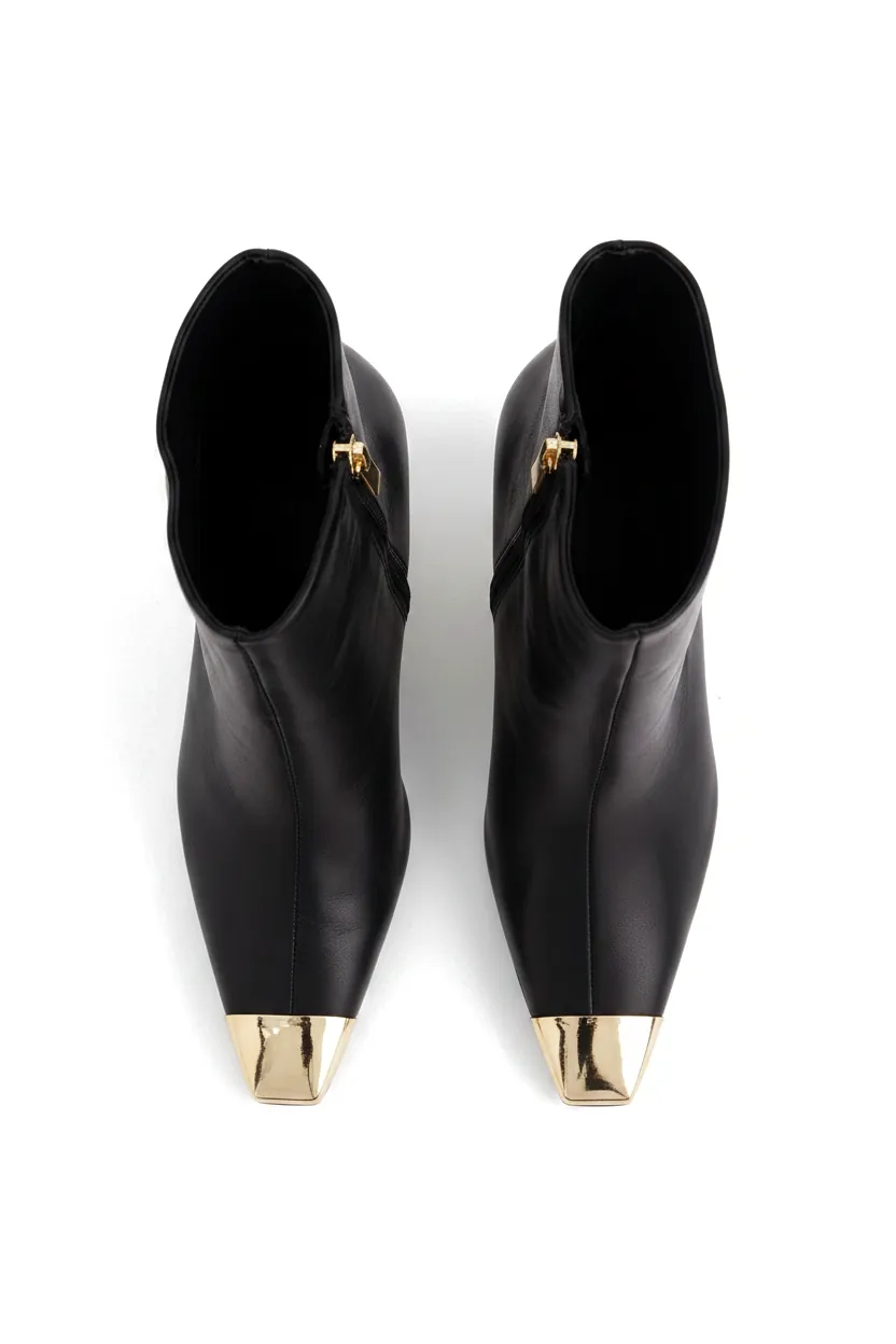 Bottines Femme Inga en Cuir Noir Bout Doré – Talon Aiguille 8,7 cm - Image 3