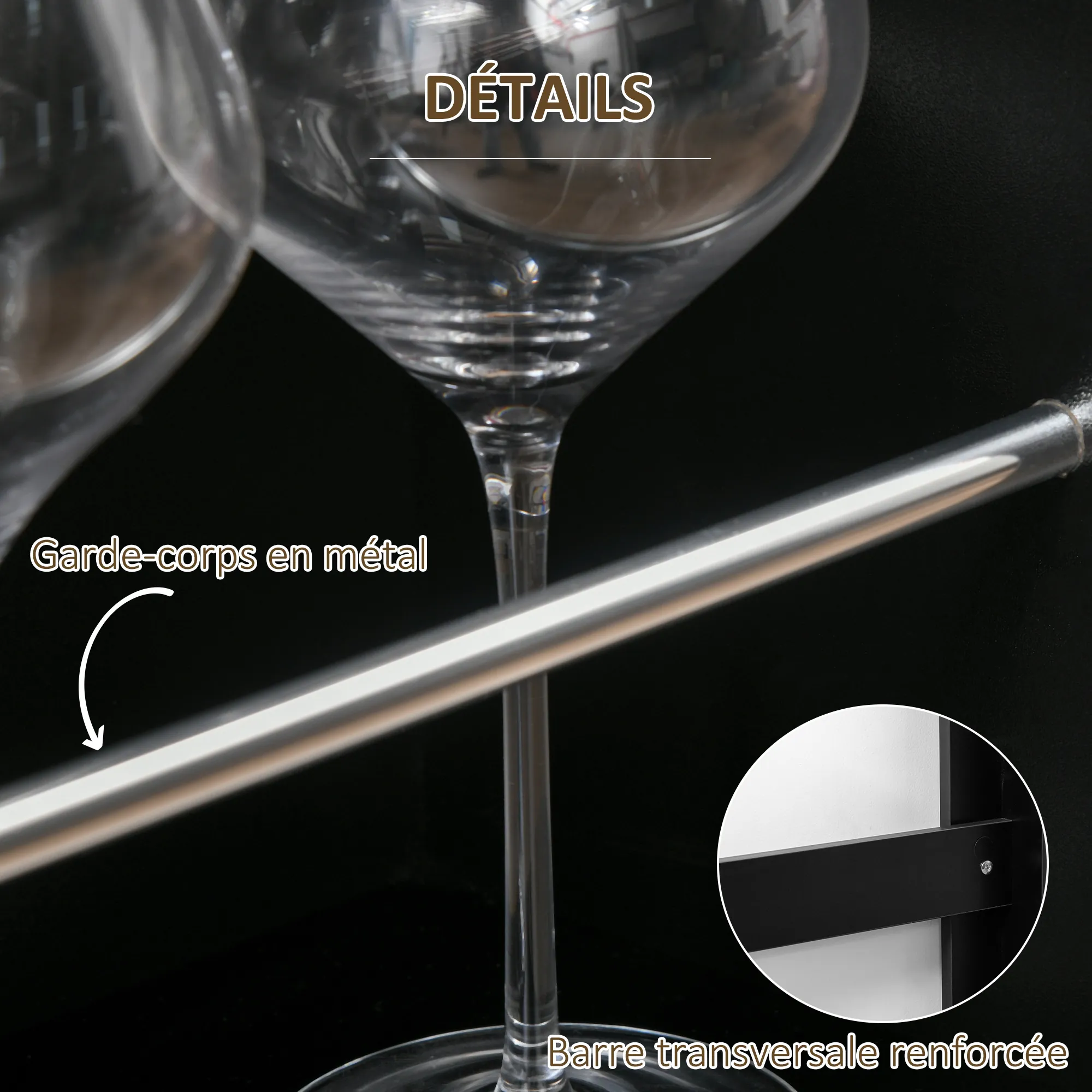 Table de bar haute noire 112 cm avec 3 étagères de rangement – Mange-debout pour cuisine et salon - Image 5