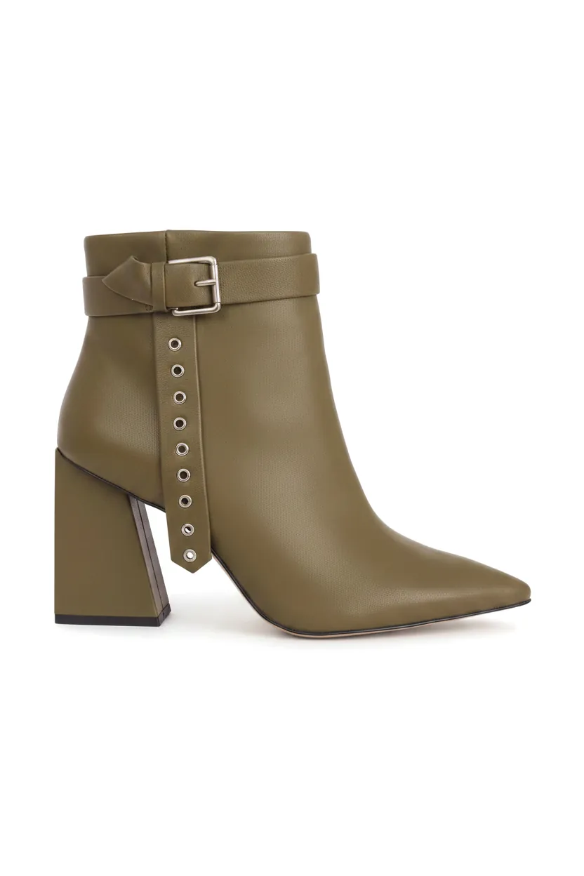 Bottines Femme Salvia en Cuir Vert Olive – Talon Évasé 9 cm
