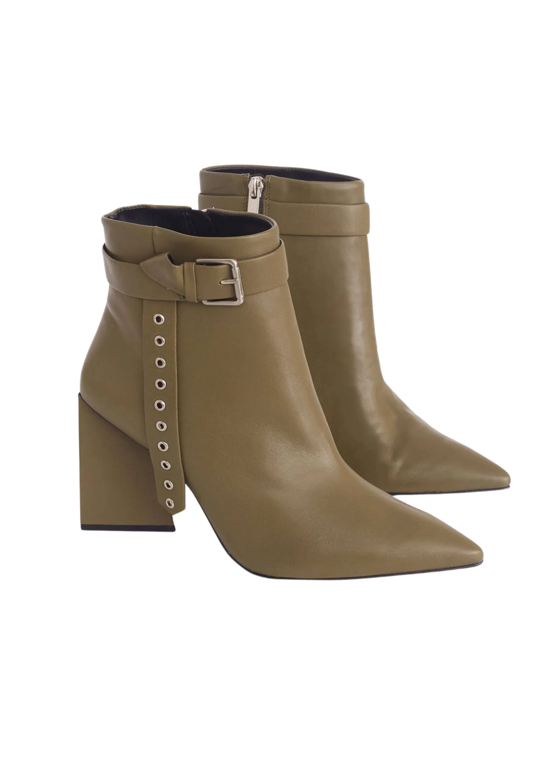 Bottines Femme Salvia en Cuir Vert Olive – Talon Évasé 9 cm - Image 2