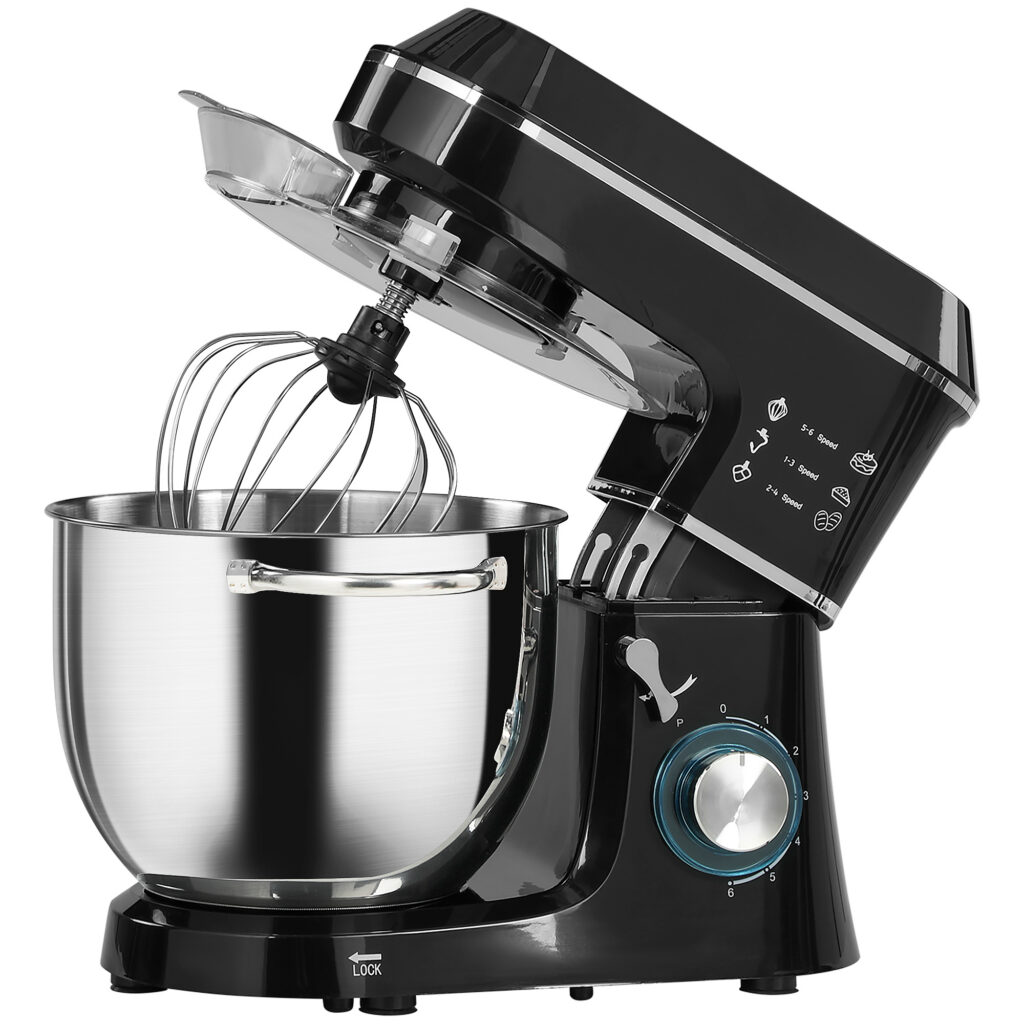 Robot Pâtissier 1400 W – Bol Inox 7 L, 6 Vitesses & Accessoires – Noir