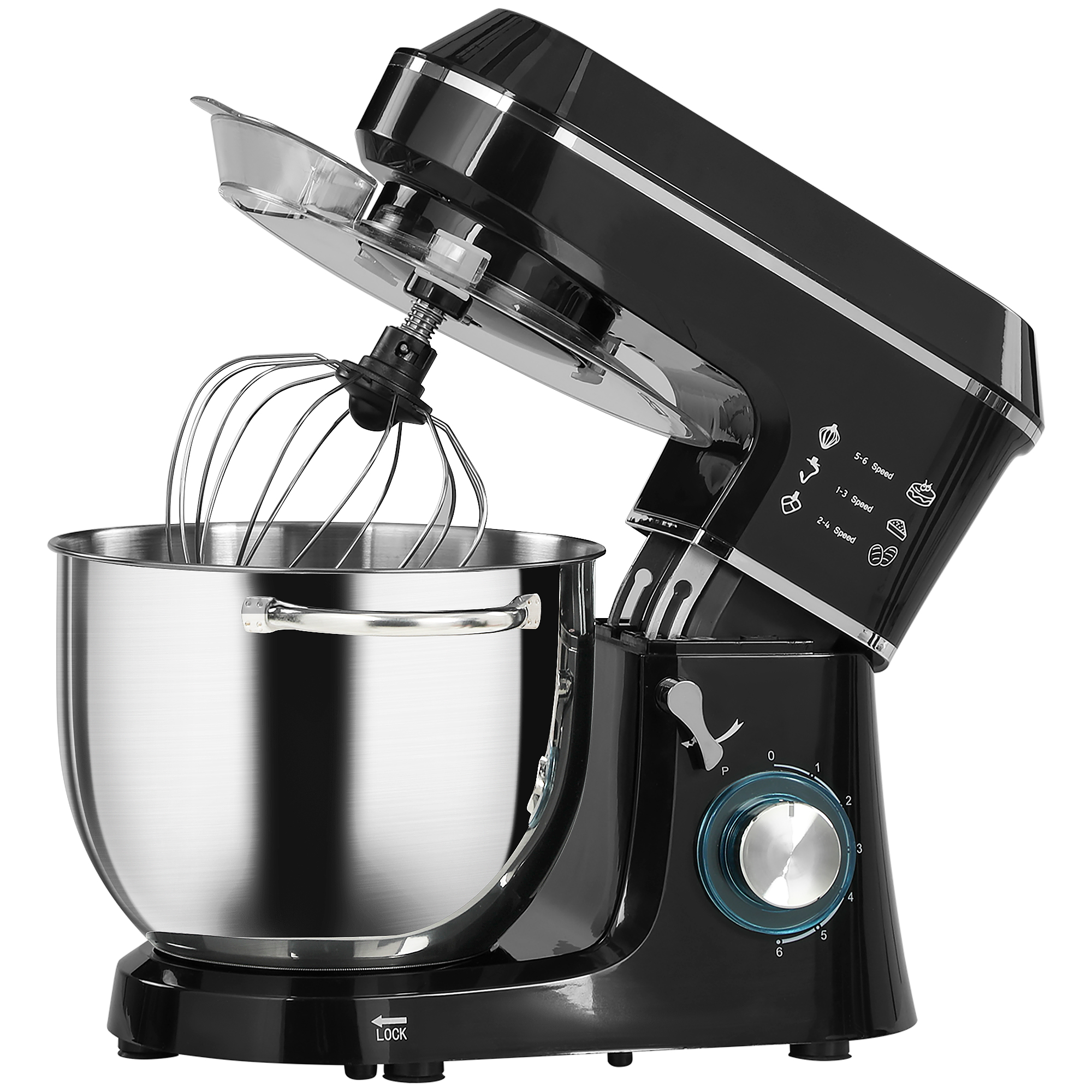 Robot Pâtissier 1400 W – Bol Inox 7 L, 6 Vitesses & Accessoires – Noir