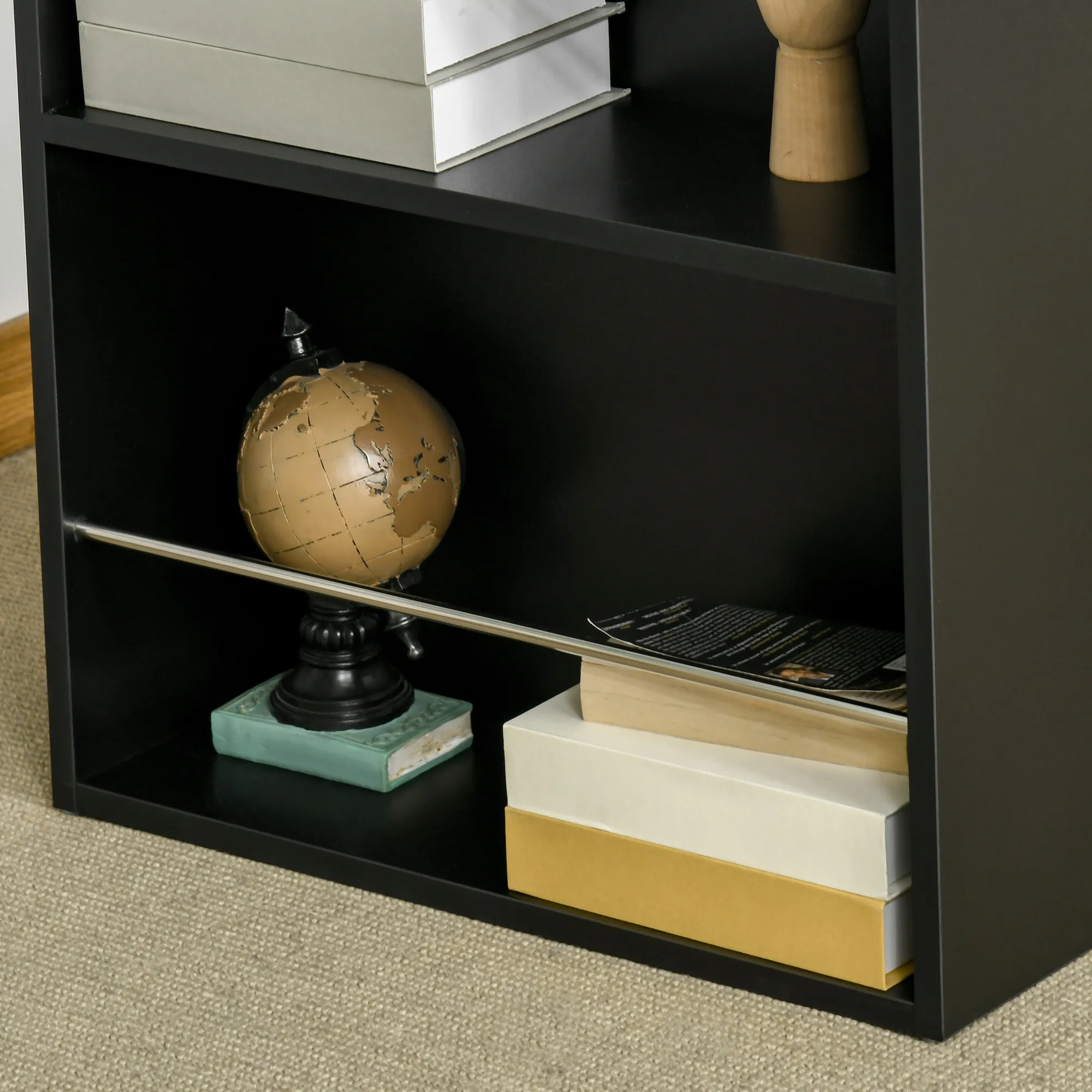 Table de bar haute noire 112 cm avec 3 étagères de rangement – Mange-debout pour cuisine et salon - Image 8