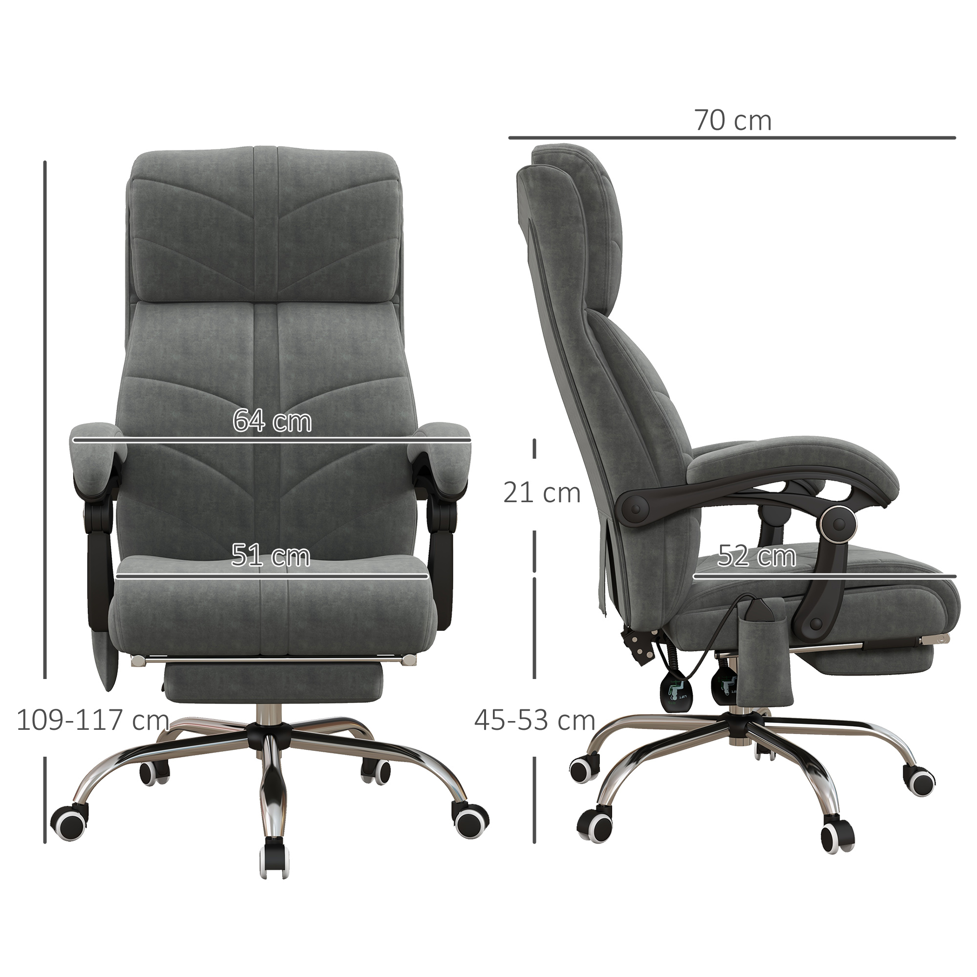 Fauteuil de Bureau Massant et Chauffant avec Repose-Pied – Gris - Image 3