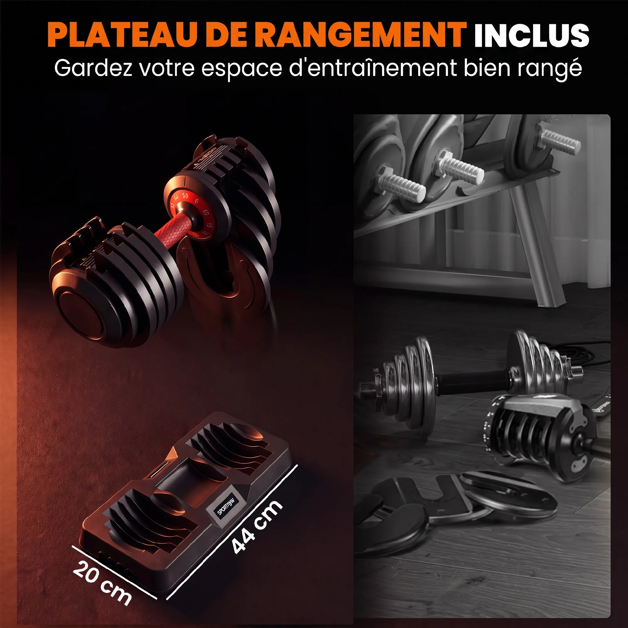 Haltères Réglables 10-en-1 – 2 × 24 kg avec Bases de Rangement – Noir - Image 7