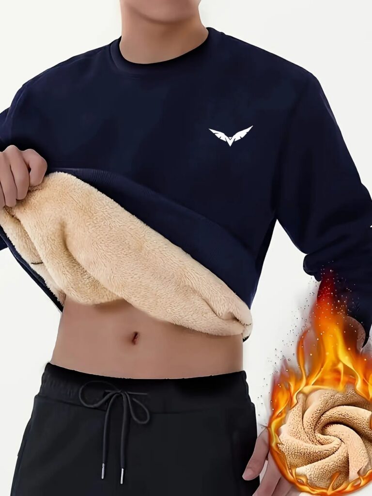 Sweat Homme en Polaire Épaisse à Col Rond – Motif Aile Blanche