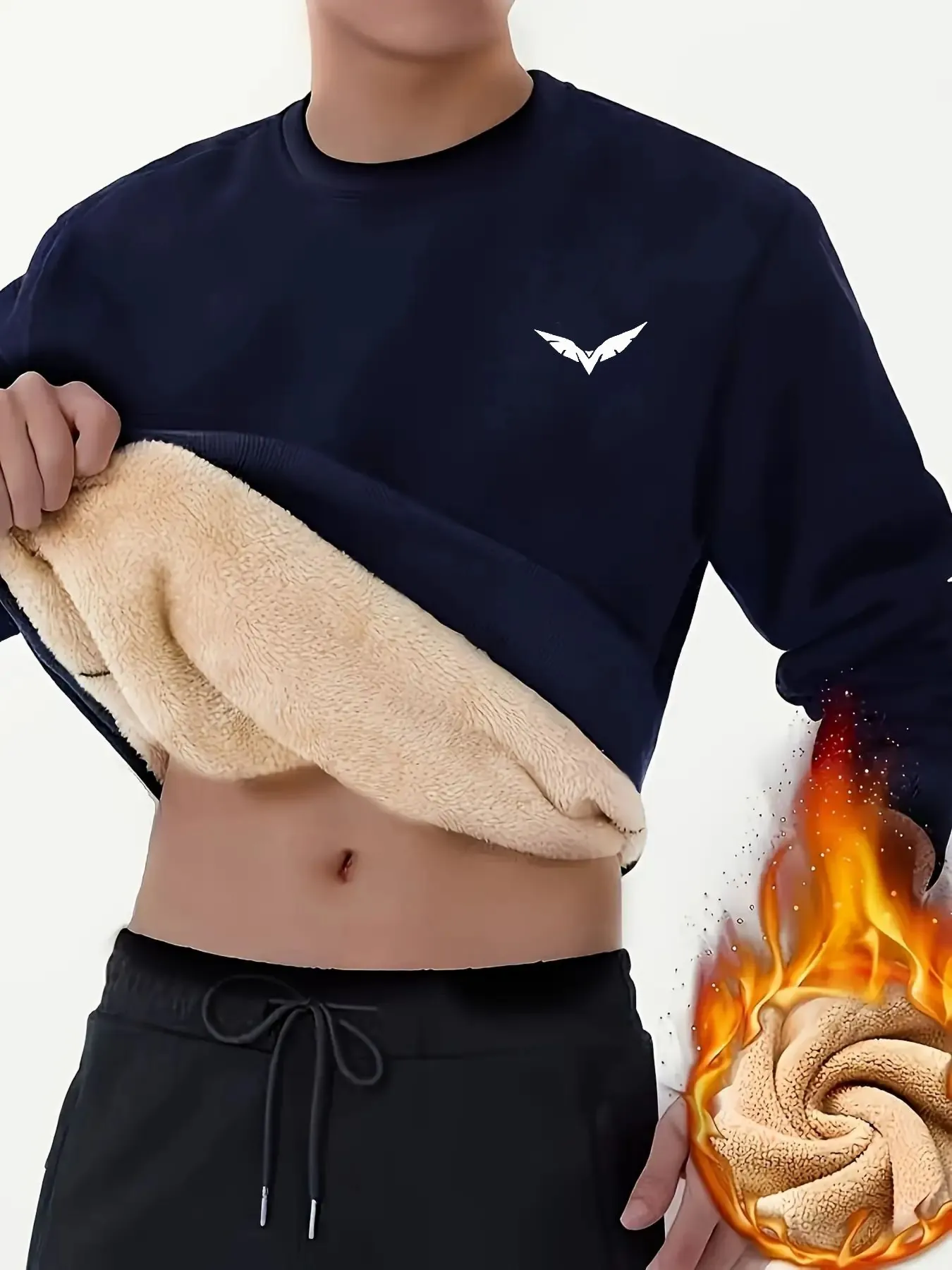 Sweat Homme en Polaire Épaisse à Col Rond – Motif Aile Blanche