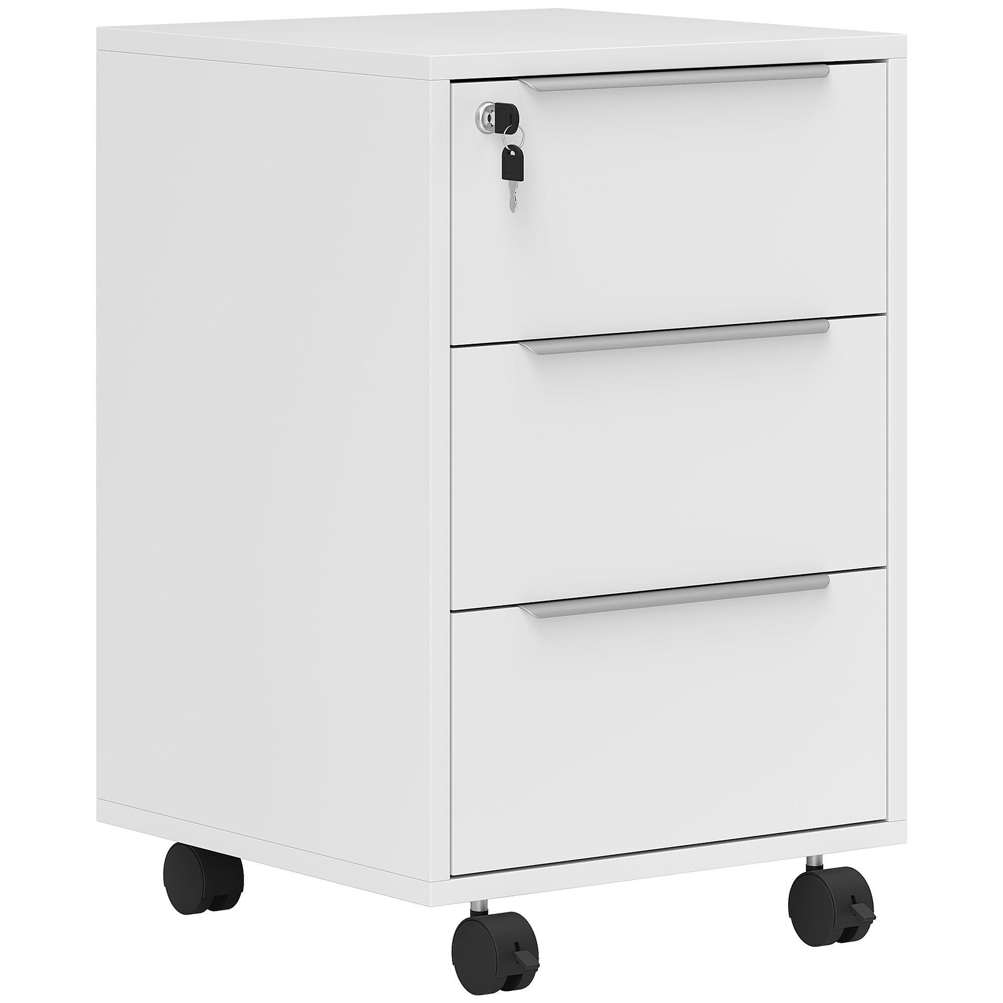 Caisson de Bureau Mobile 3 Tiroirs avec Serrure et Roulettes – Blanc
