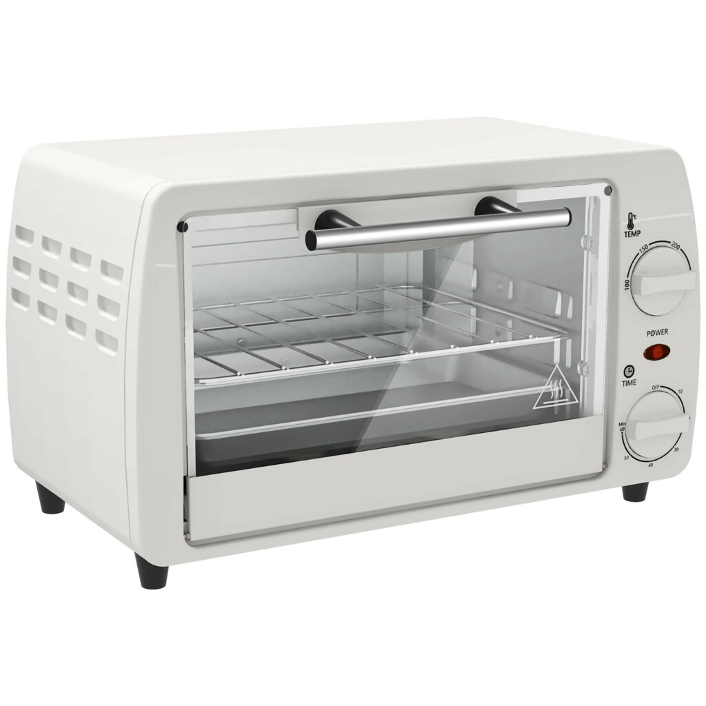 Mini-four électrique 10 L crème – Température réglable 100 à 230 °C avec minuterie 60 min