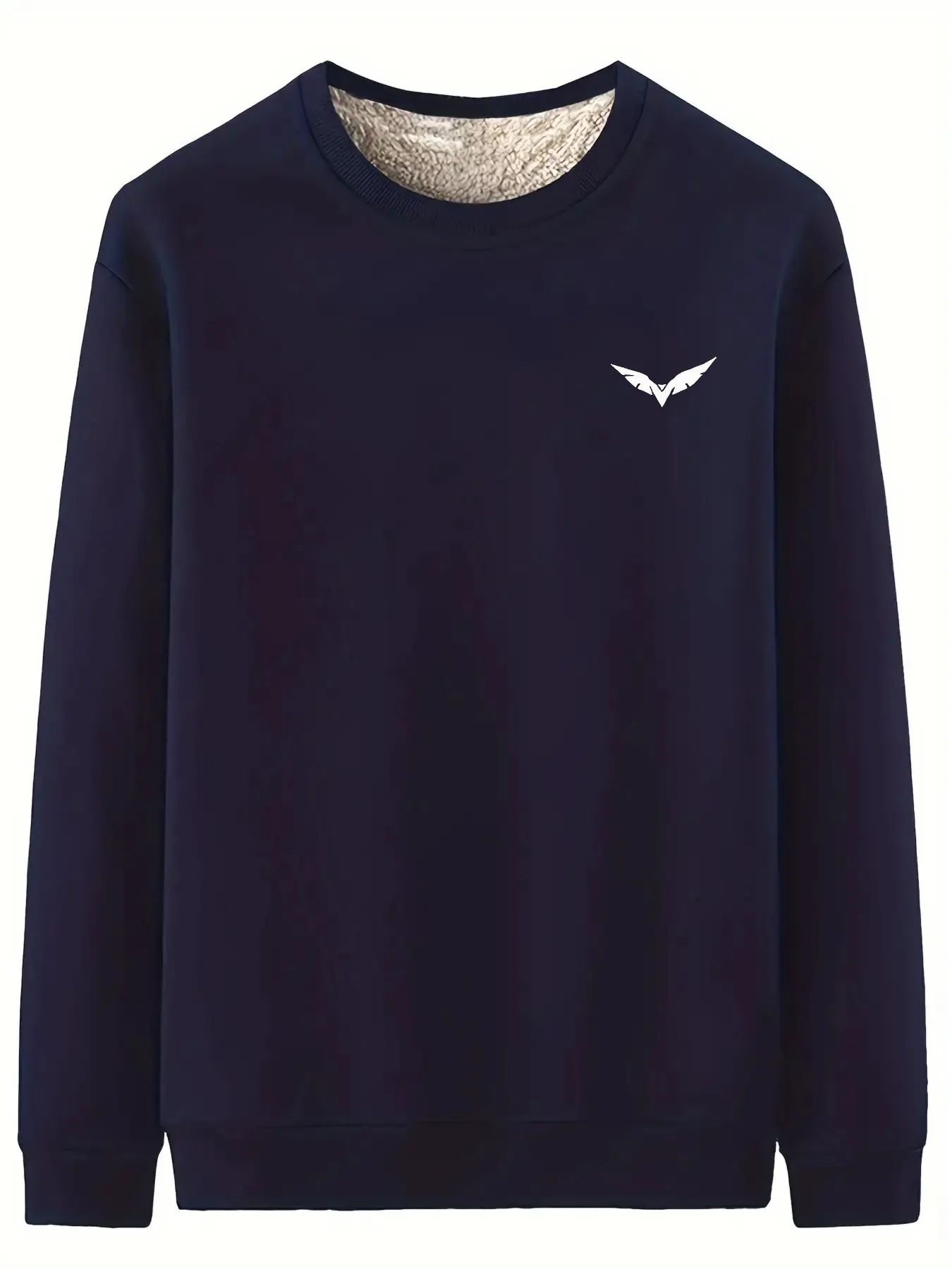 Sweat Homme en Polaire Épaisse à Col Rond – Motif Aile Blanche