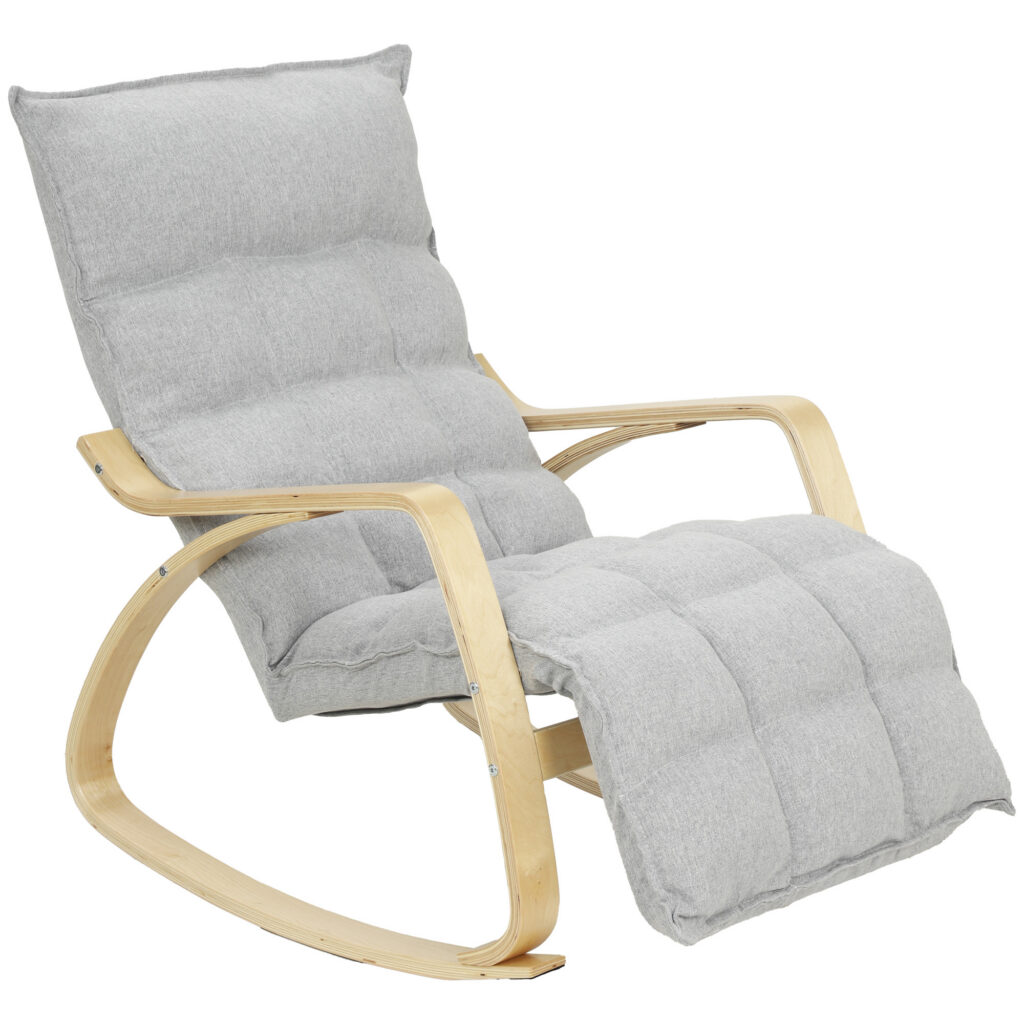Fauteuil à Bascule avec Repose-Pieds Réglable 5 Positions – Gris Clair