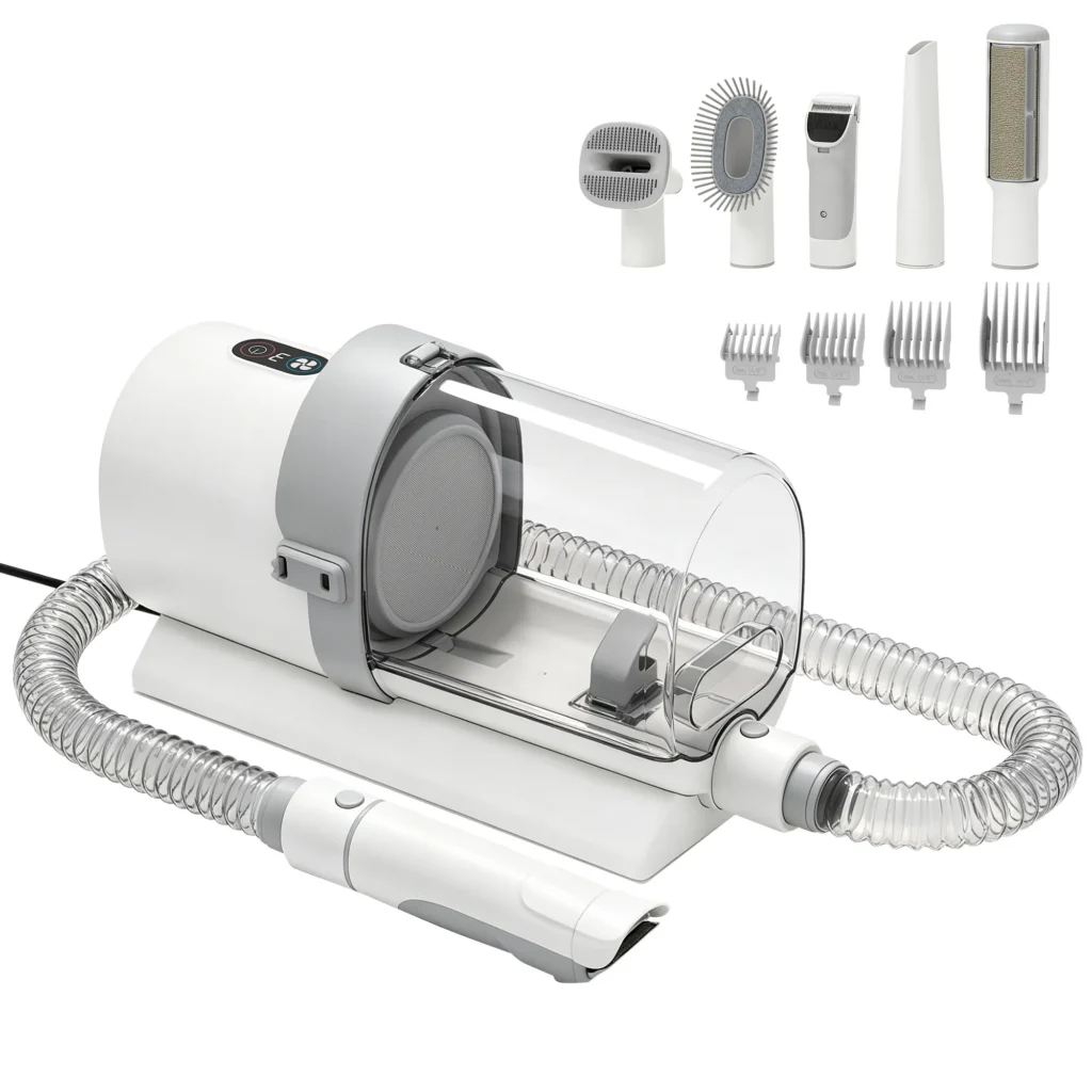 Aspirateur Toilettage Chien & Chat 5-en-1 300 W – 10 kPa, Bac 2,5 L – Blanc