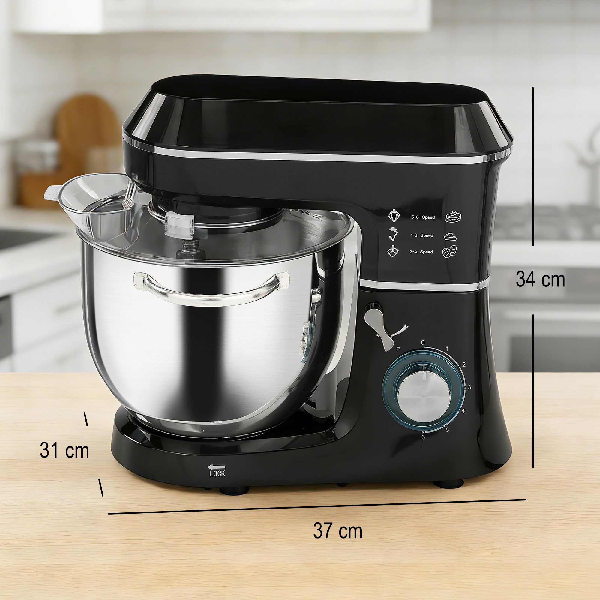 Robot Pâtissier 1400 W – Bol Inox 7 L, 6 Vitesses & Accessoires – Noir - Image 3