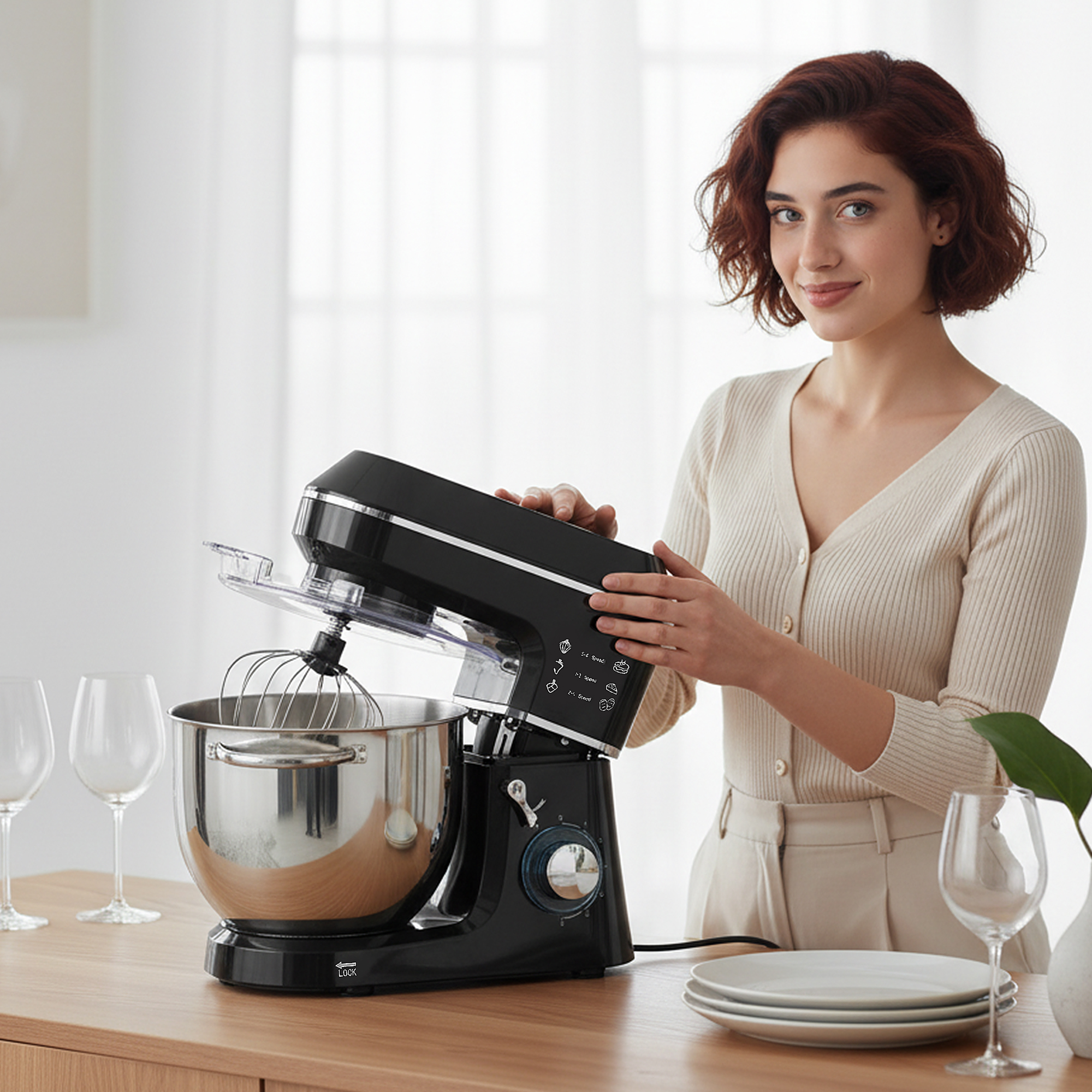 Robot Pâtissier 1400 W – Bol Inox 7 L, 6 Vitesses & Accessoires – Noir - Image 8
