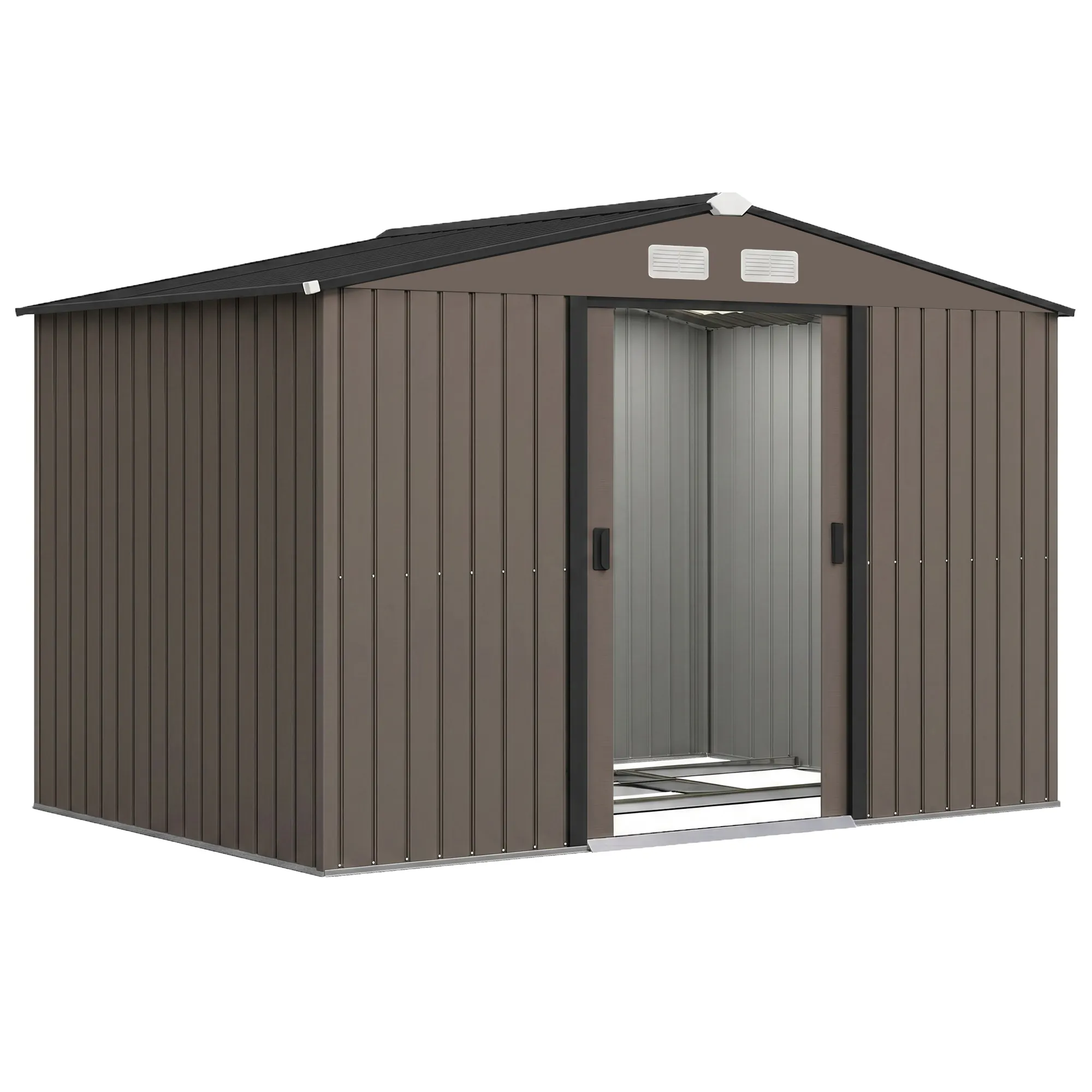 Abri de jardin en métal galvanisé 5,4 m² – Double porte coulissante, ventilation et kit de fondation – Marron