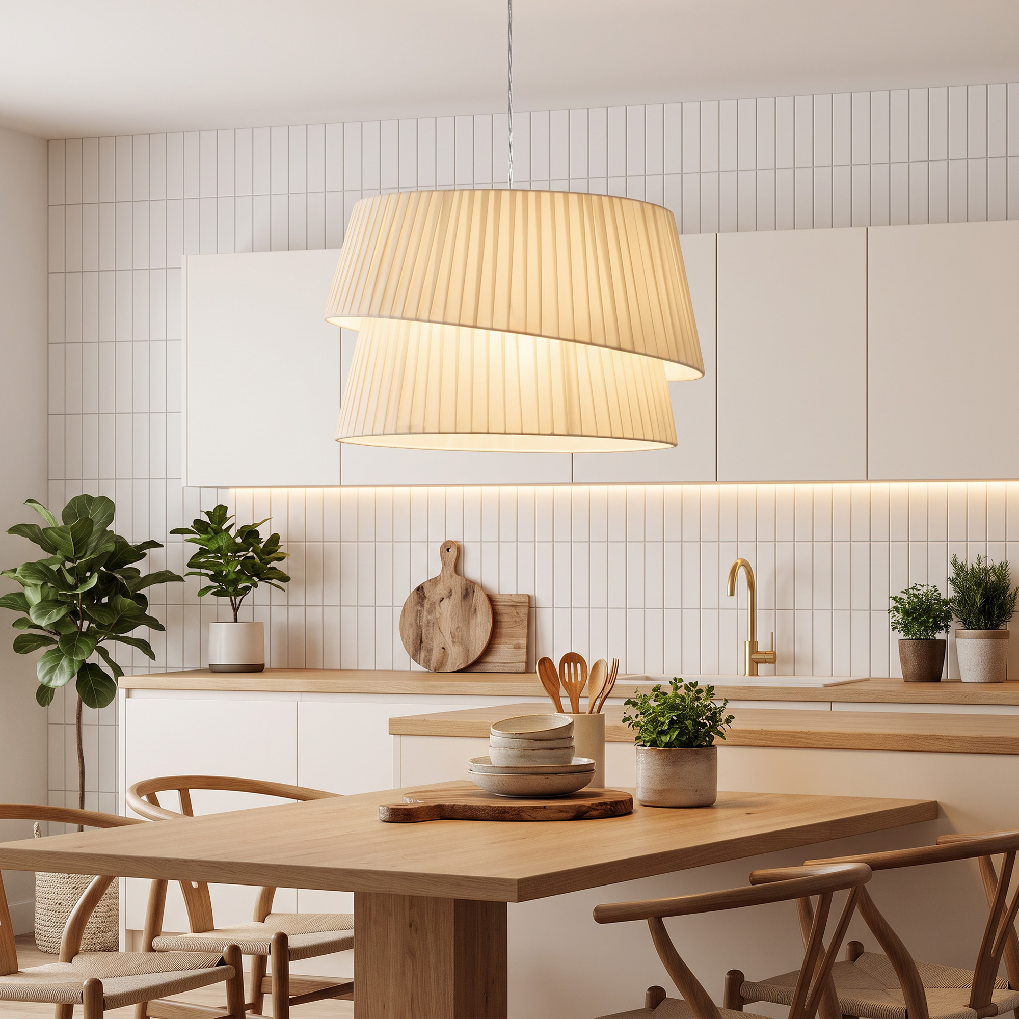 Suspension Luminaire Élégante à Double Abat-Jour, Rosace Dorée, Câble Réglable, Ampoule Non Incluse E14 40 W, Blanc - Image 8