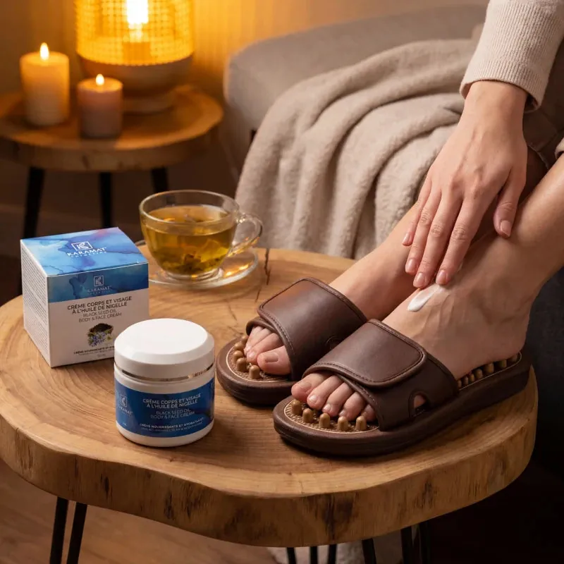 Kit Confort des Pieds – Sandales de Réflexologie + Crème à la Nigelle