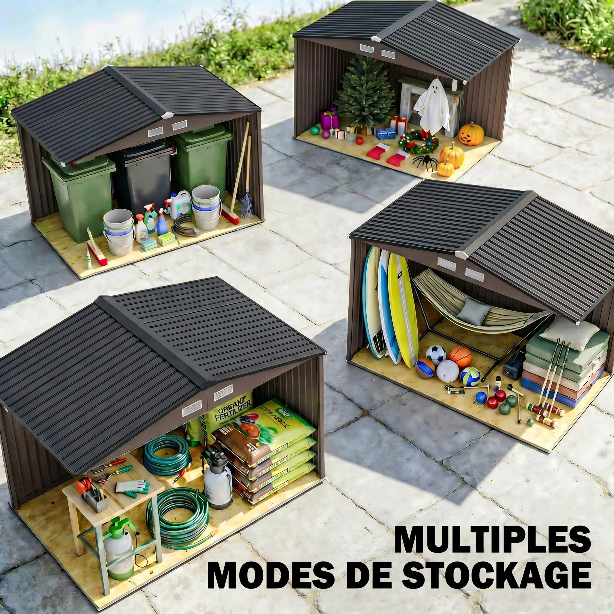 Abri de jardin en métal galvanisé 5,4 m² – Double porte coulissante, ventilation et kit de fondation – Marron – Bild 7
