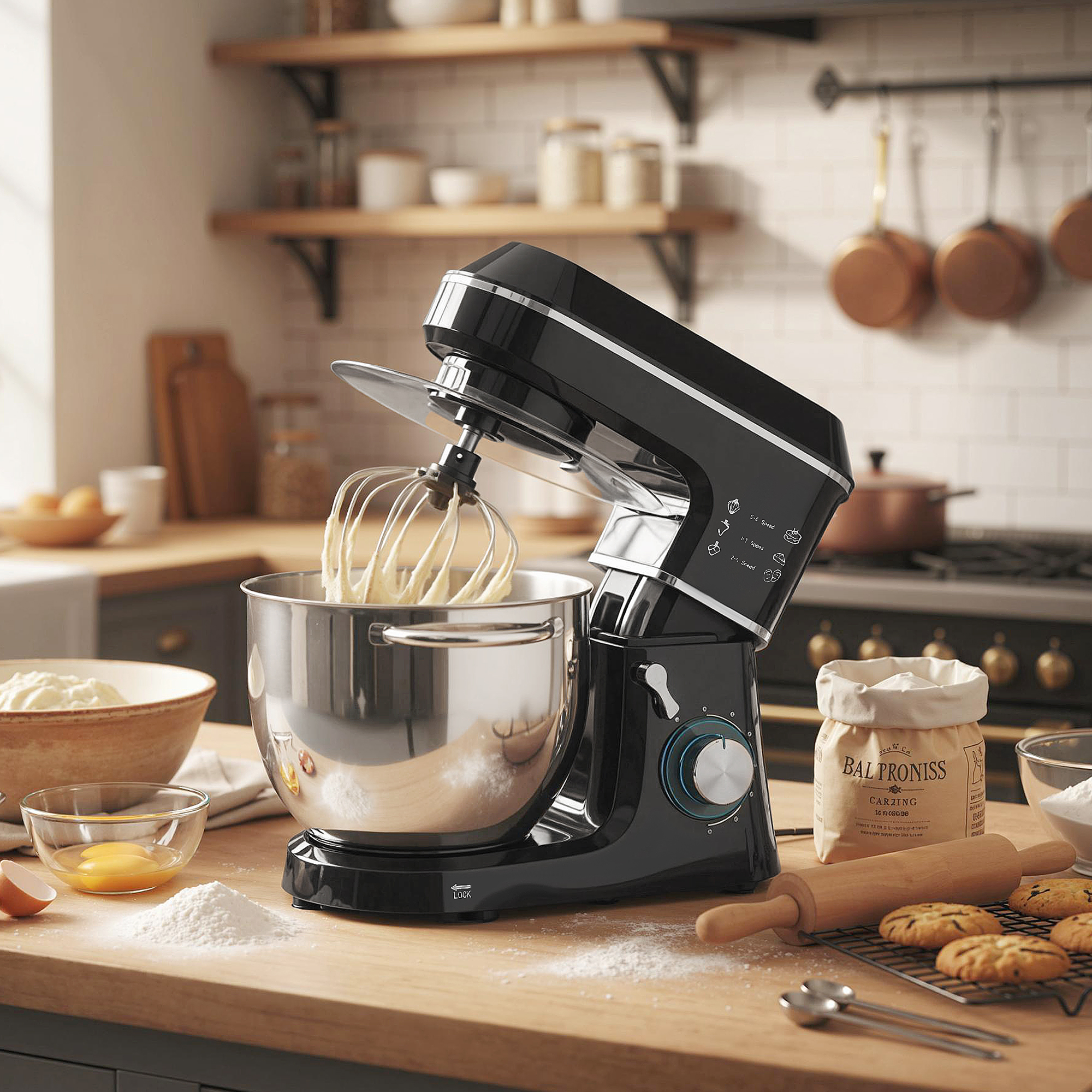 Robot Pâtissier 1400 W – Bol Inox 7 L, 6 Vitesses & Accessoires – Noir - Image 2