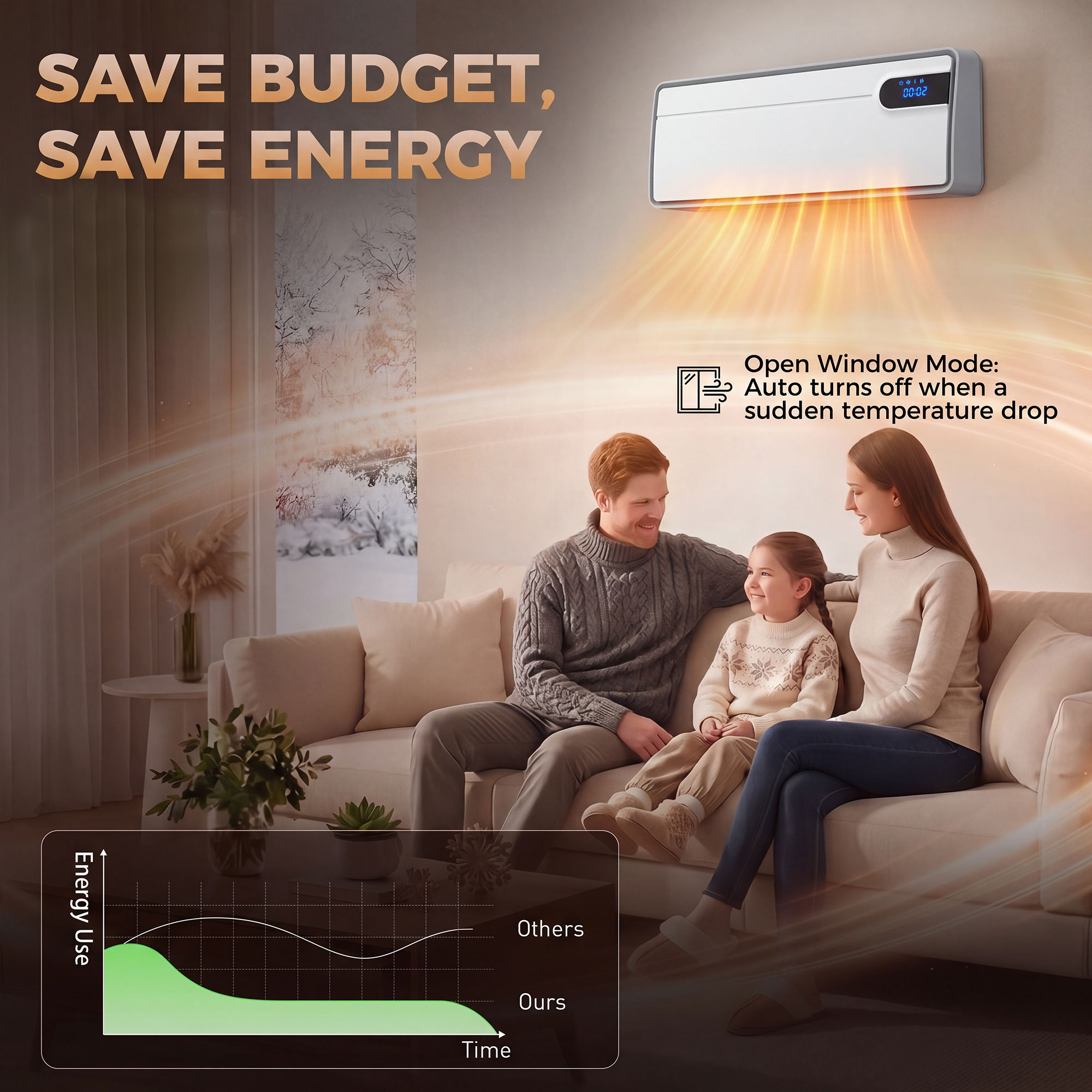 Chauffage soufflant mural connecté Wi-Fi 2000 W – Céramique PTC, Tuya, Alexa, Google Assistant et télécommande – Blanc – Bild 8