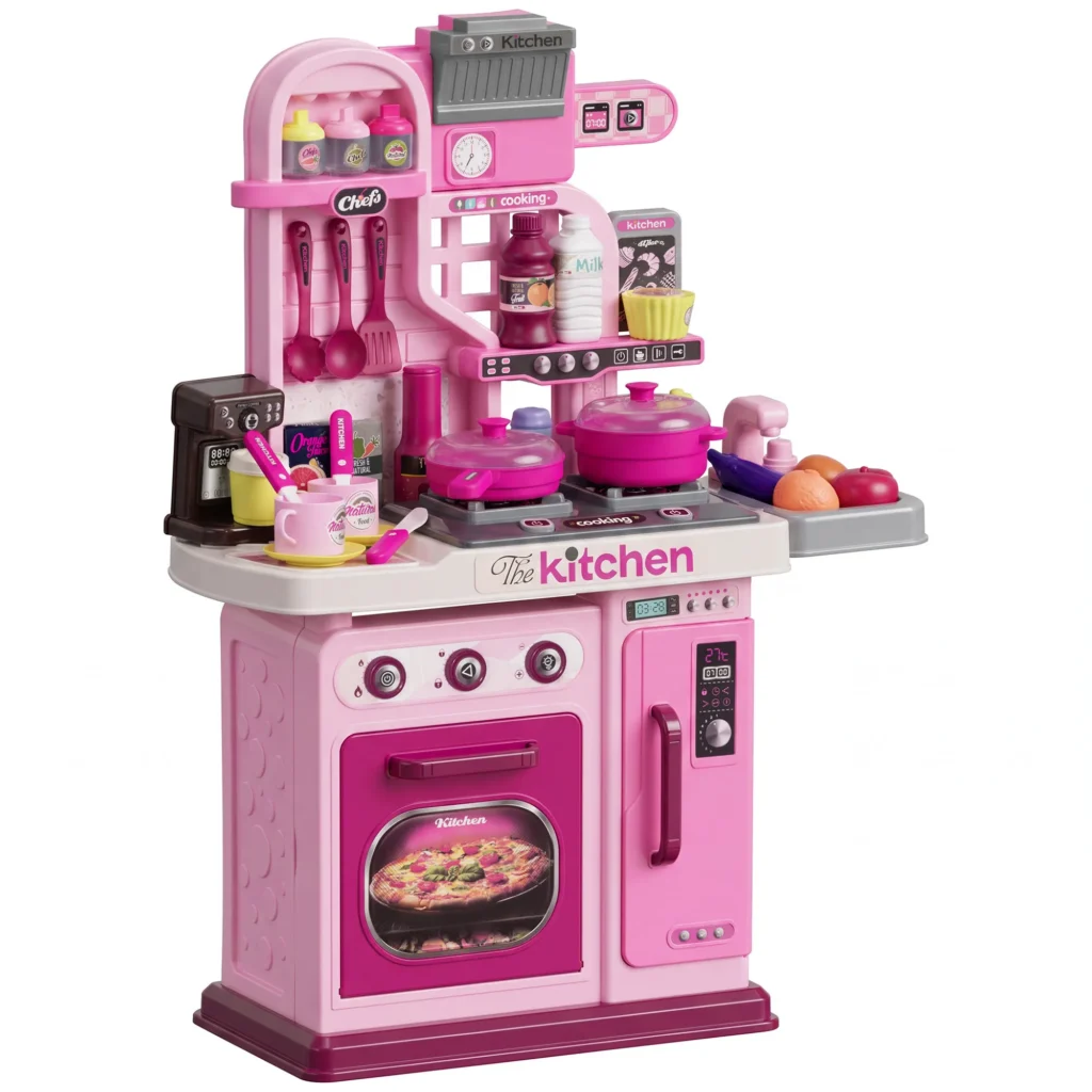 Cuisine enfant interactive rose avec 33 accessoires – Sons, lumières et robinet à eau – Dès 3 ans