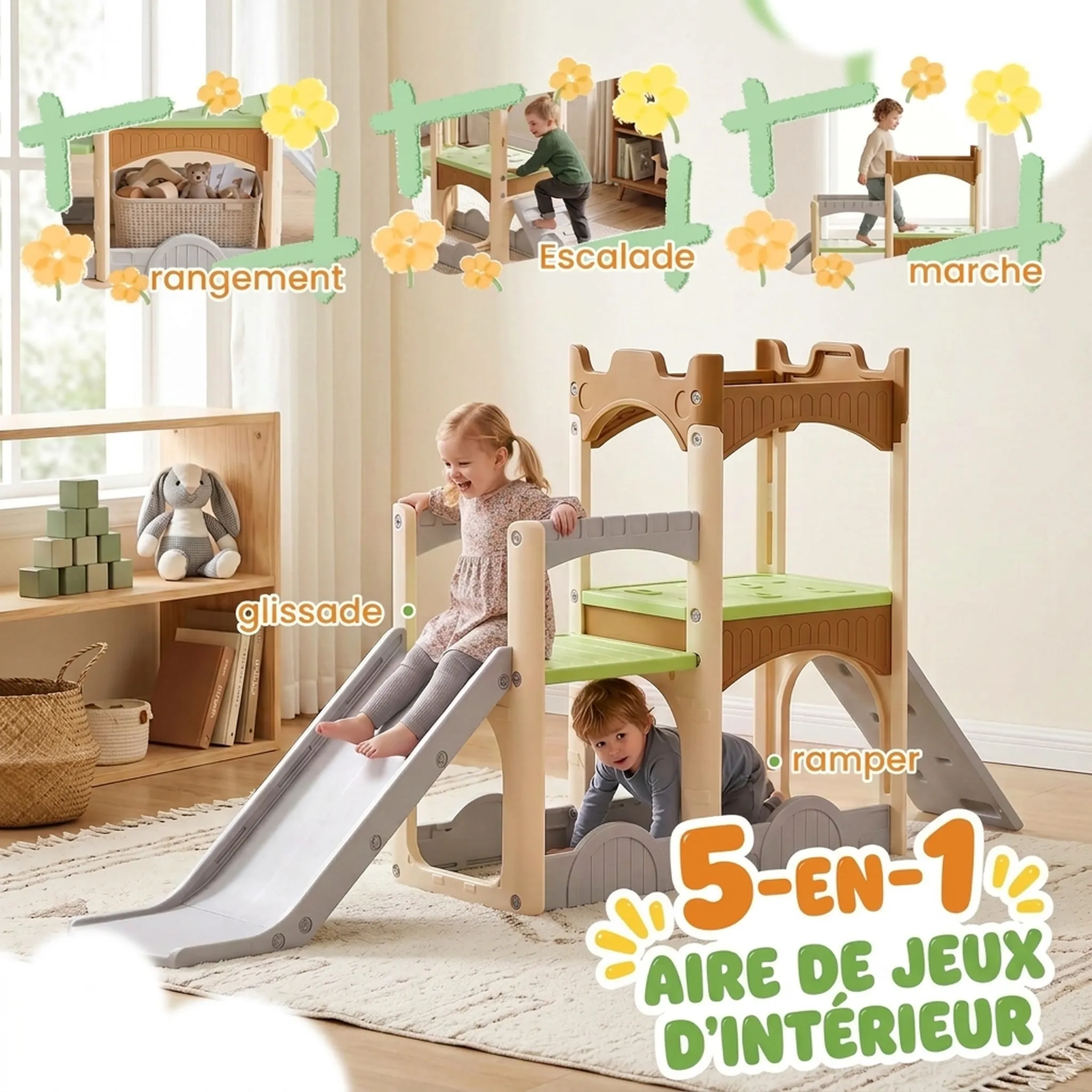 Toboggan enfant 5 en 1 avec escalade, tunnel et plateformes – 3 à 6 ans – Bild 4