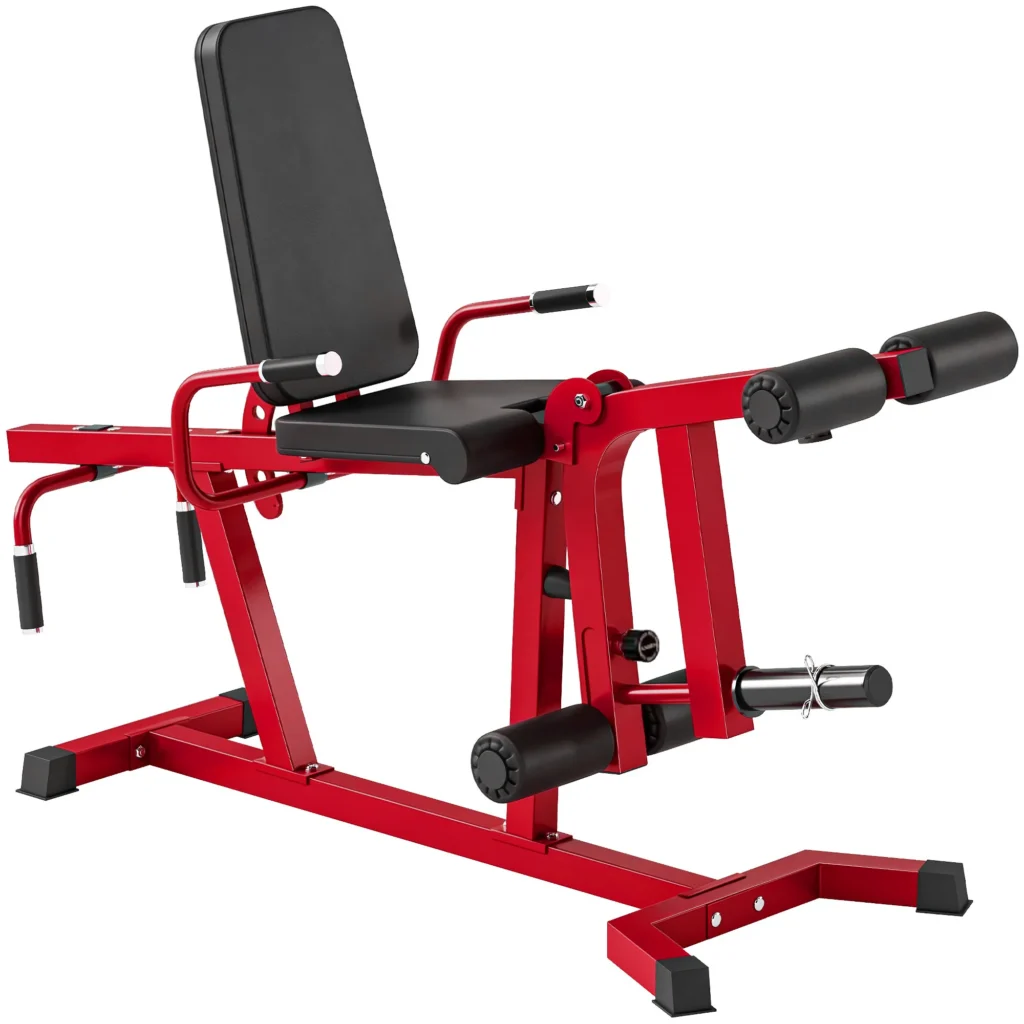 Banc de musculation 3 en 1 réglable – Leg extension, leg curl et entraînement avec haltères – Rouge