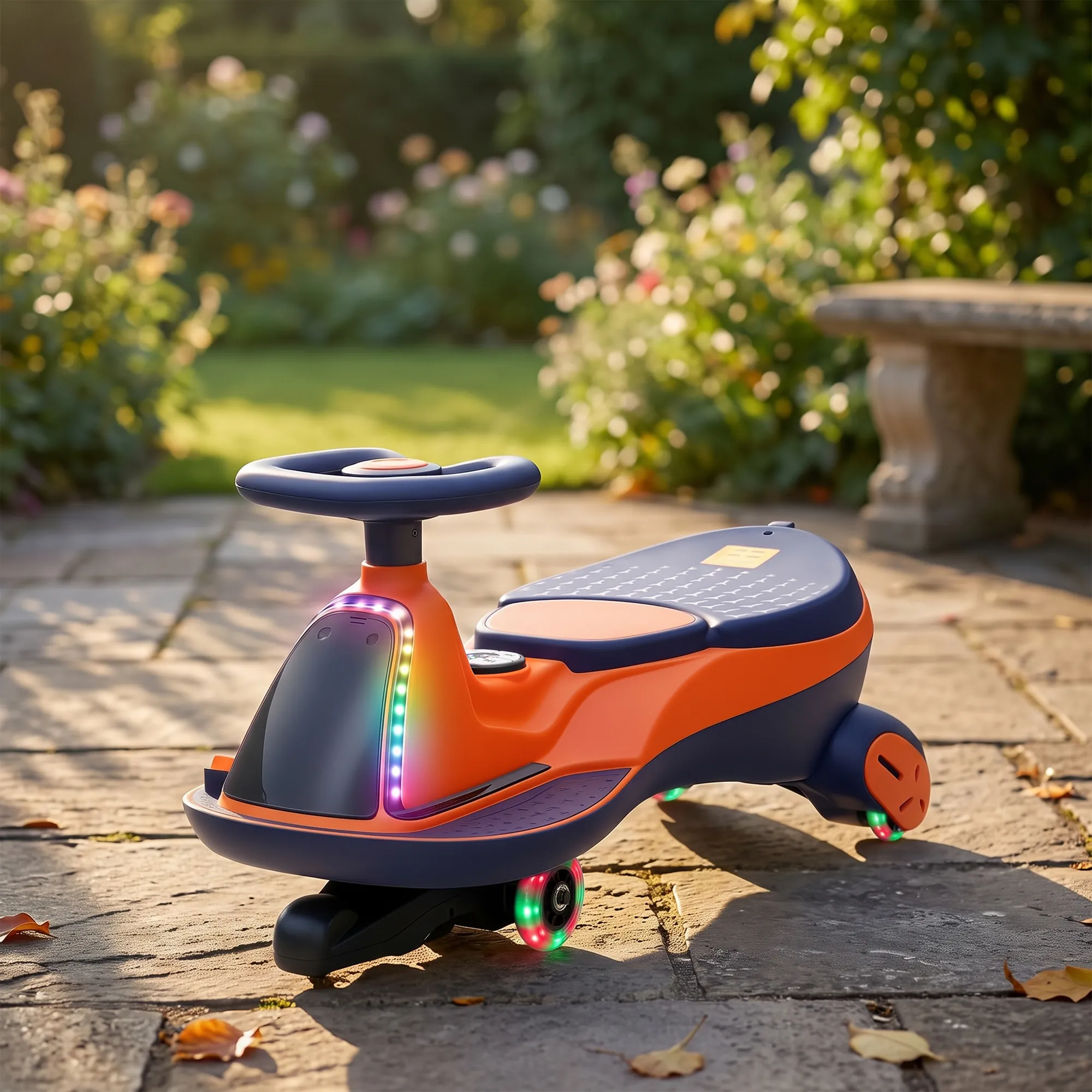 Voiture Électrique Enfant 2-en-1 12 V avec Lumières RGB & Musique – Orange - Image 2