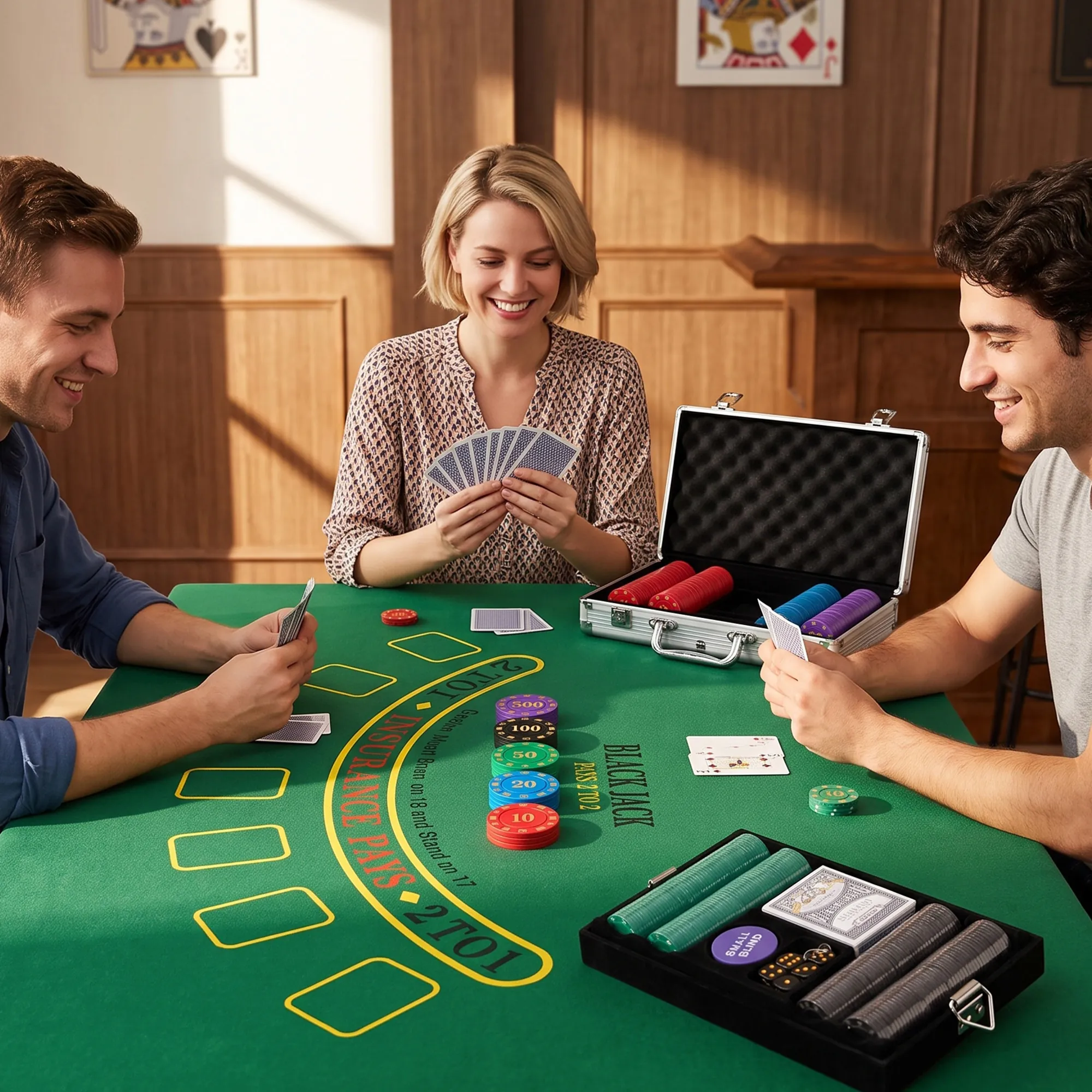 Mallette de poker argentée 500 jetons numérotés – Tapis 90 × 60 cm, cartes, dés et accessoires – Bild 9