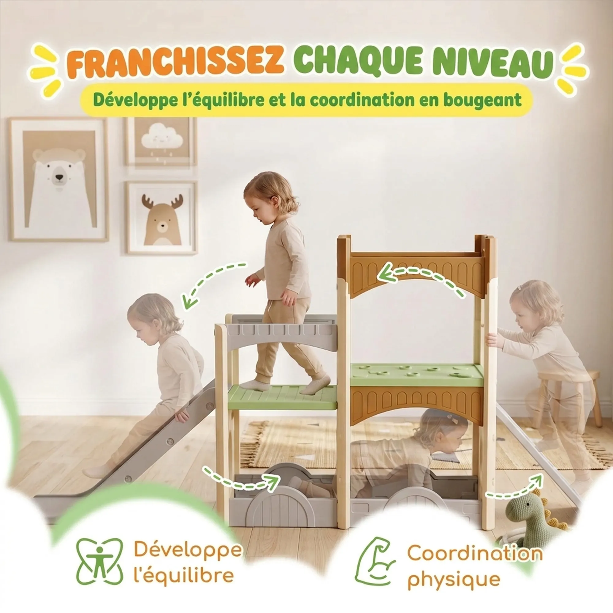 Toboggan enfant 5 en 1 avec escalade, tunnel et plateformes – 3 à 6 ans – Bild 6