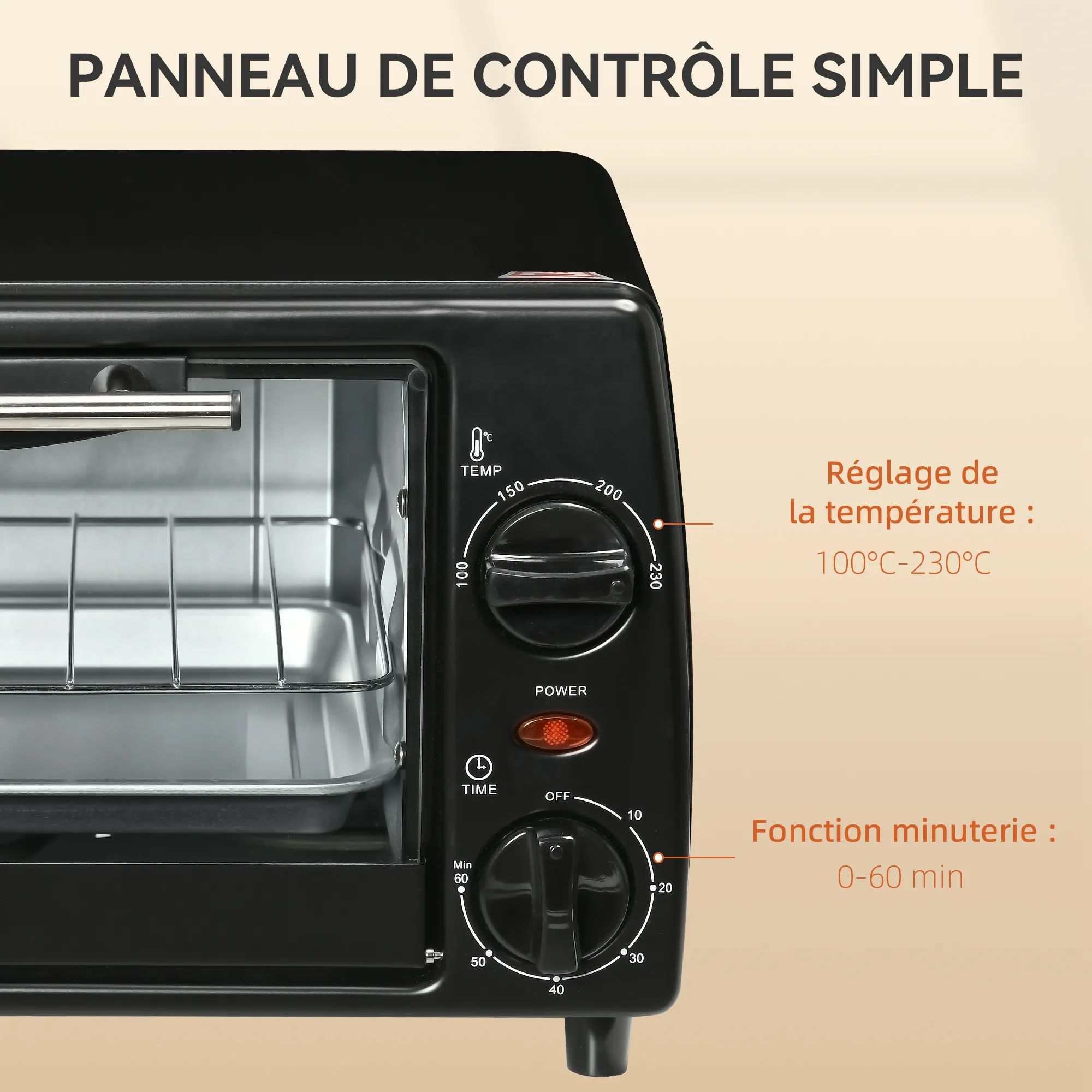 Mini-Four Électrique 10 L – 750 W, Minuterie 60 Min & Grille Réglable – Noir - Image 7