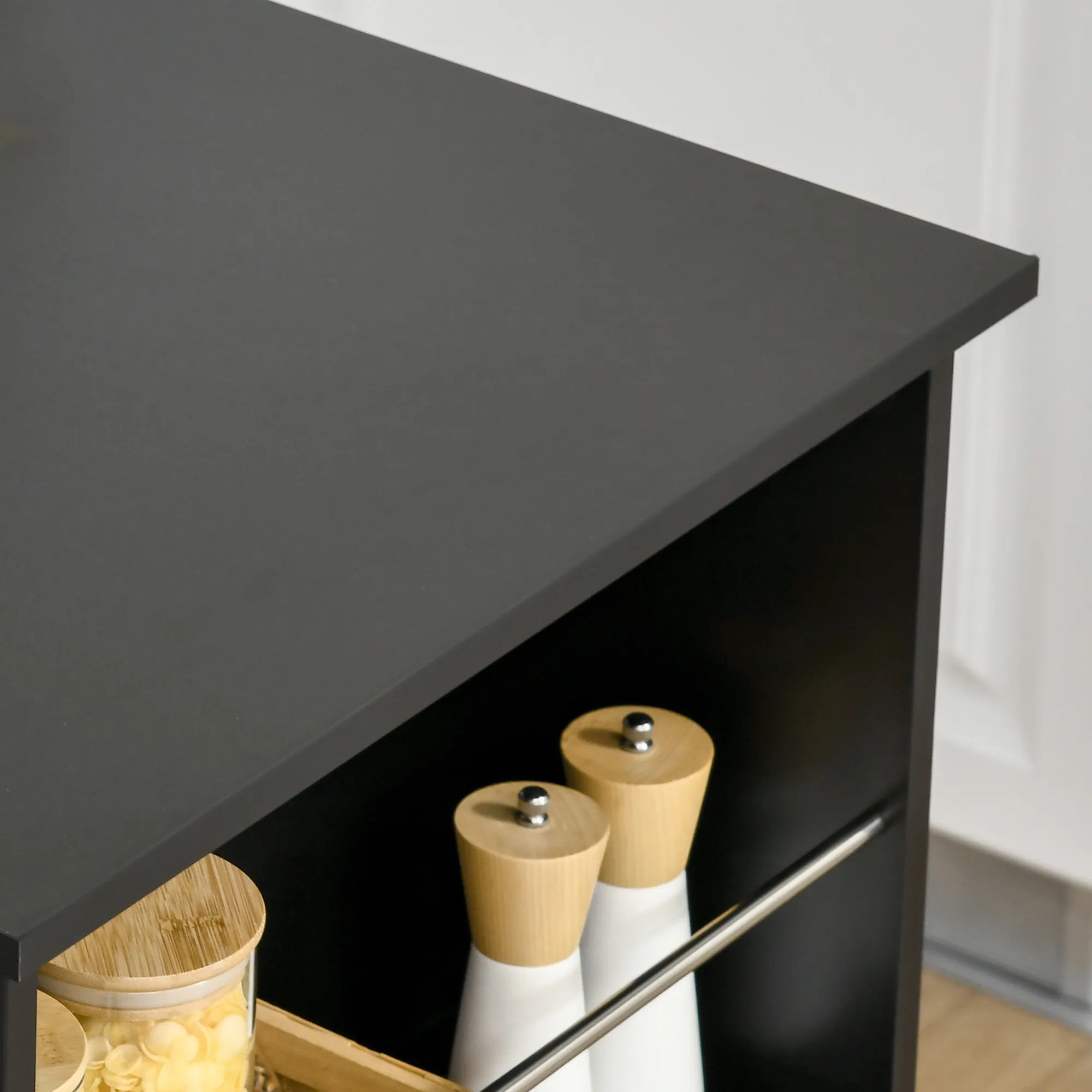 Table de bar haute noire 112 cm avec 3 étagères de rangement – Mange-debout pour cuisine et salon - Image 7